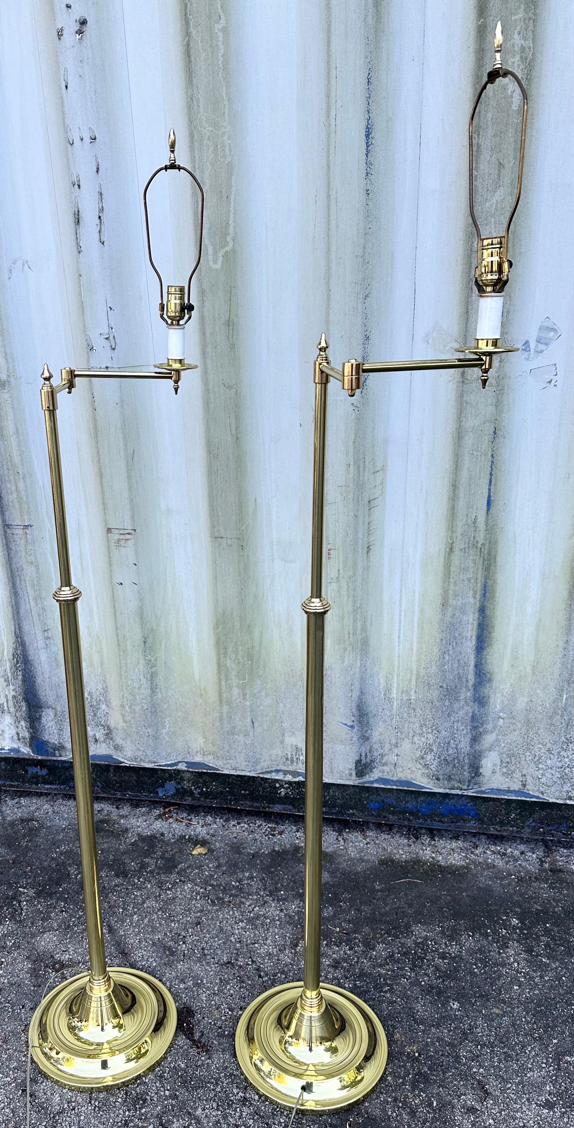 Pair of French Brass and Bronze Ajustable Floor Lamps  For Sale 3