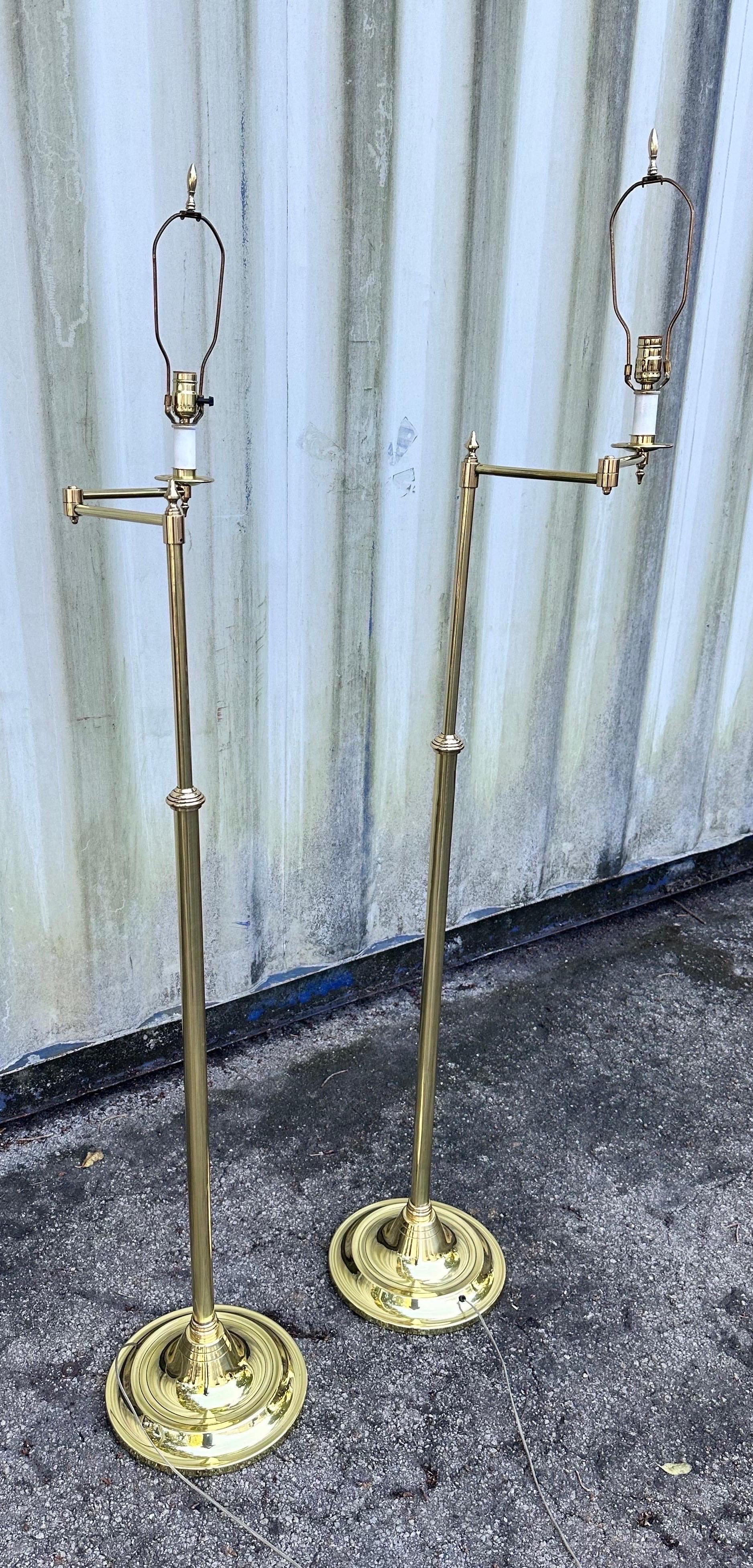 Pair of French Brass and Bronze Ajustable Floor Lamps  For Sale 4