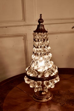 Paire de lampes de table en laiton et cristal:: Tent Girandole