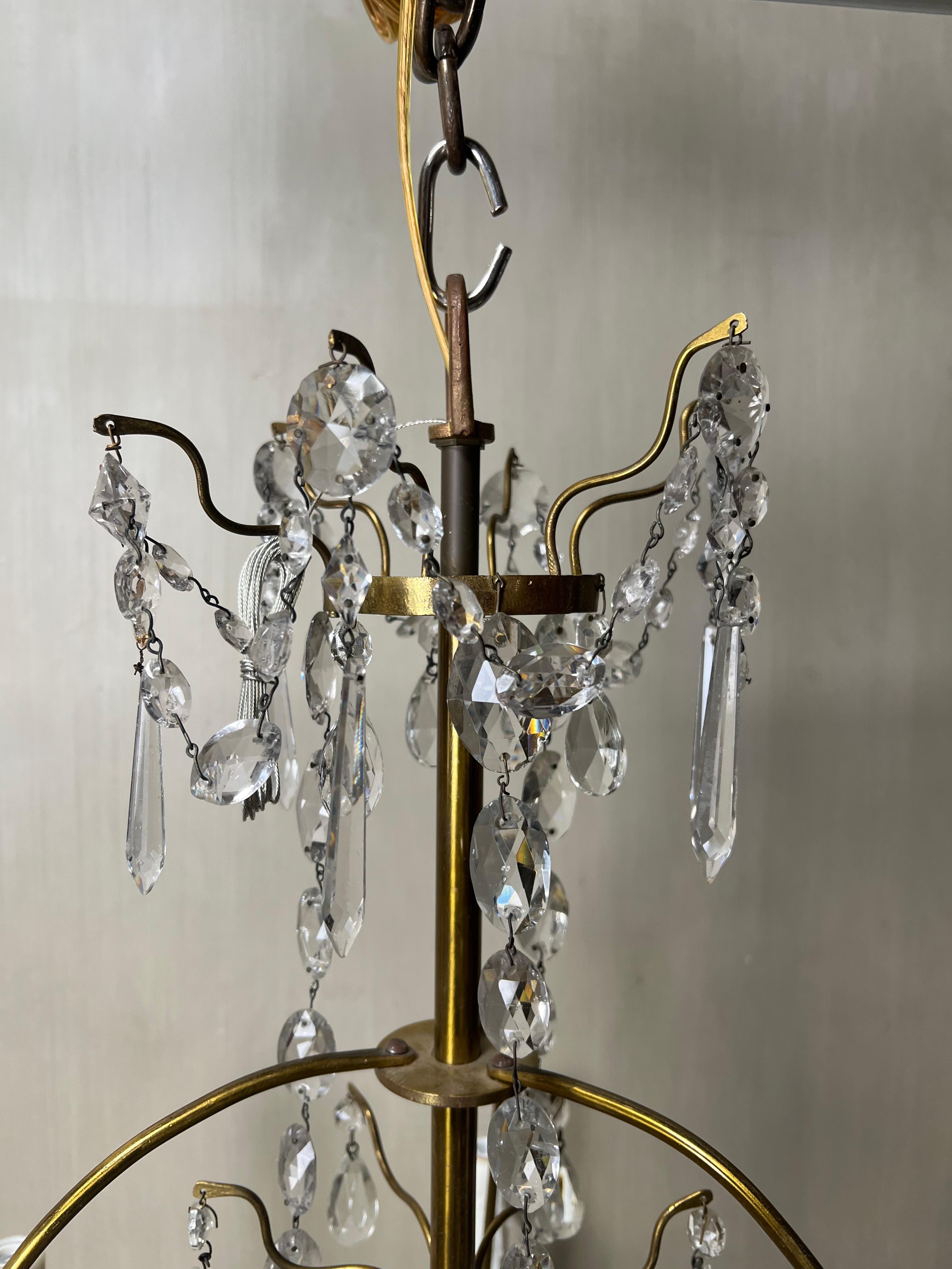 Pair of French Brass and Crystal Chandeliers In Good Condition For Sale In Dallas, TX
