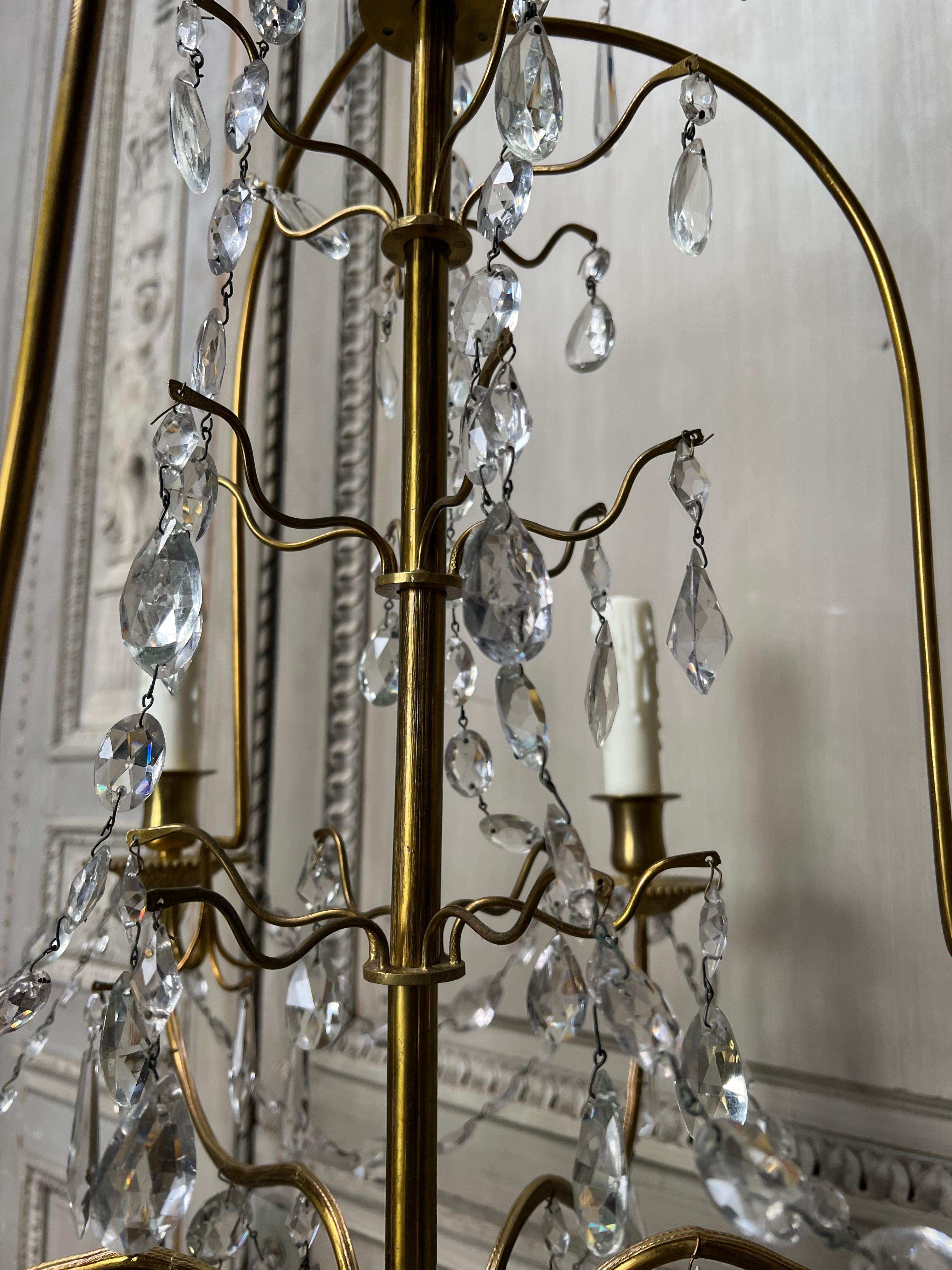 Pair of French Brass and Crystal Chandeliers For Sale 2