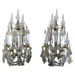 Pair of French Brass and Crystal Six-Light Girandoles, Early 20th Century