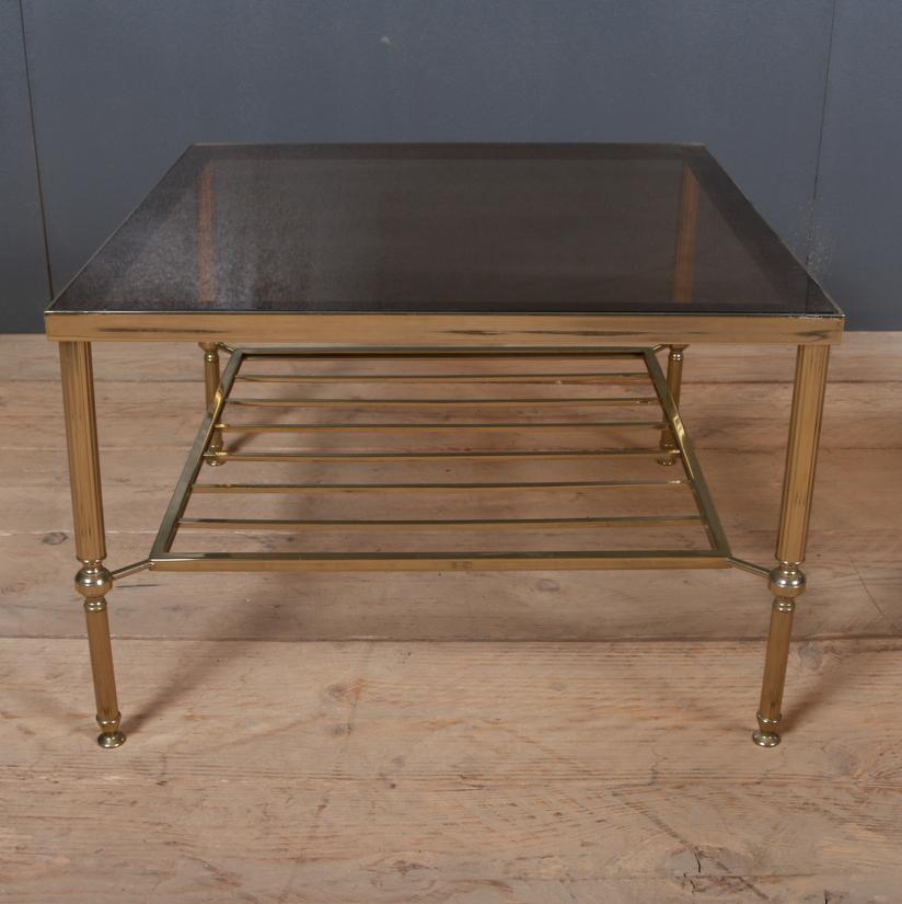 20th Century Pair of French Brass and Glass Lamp Tables