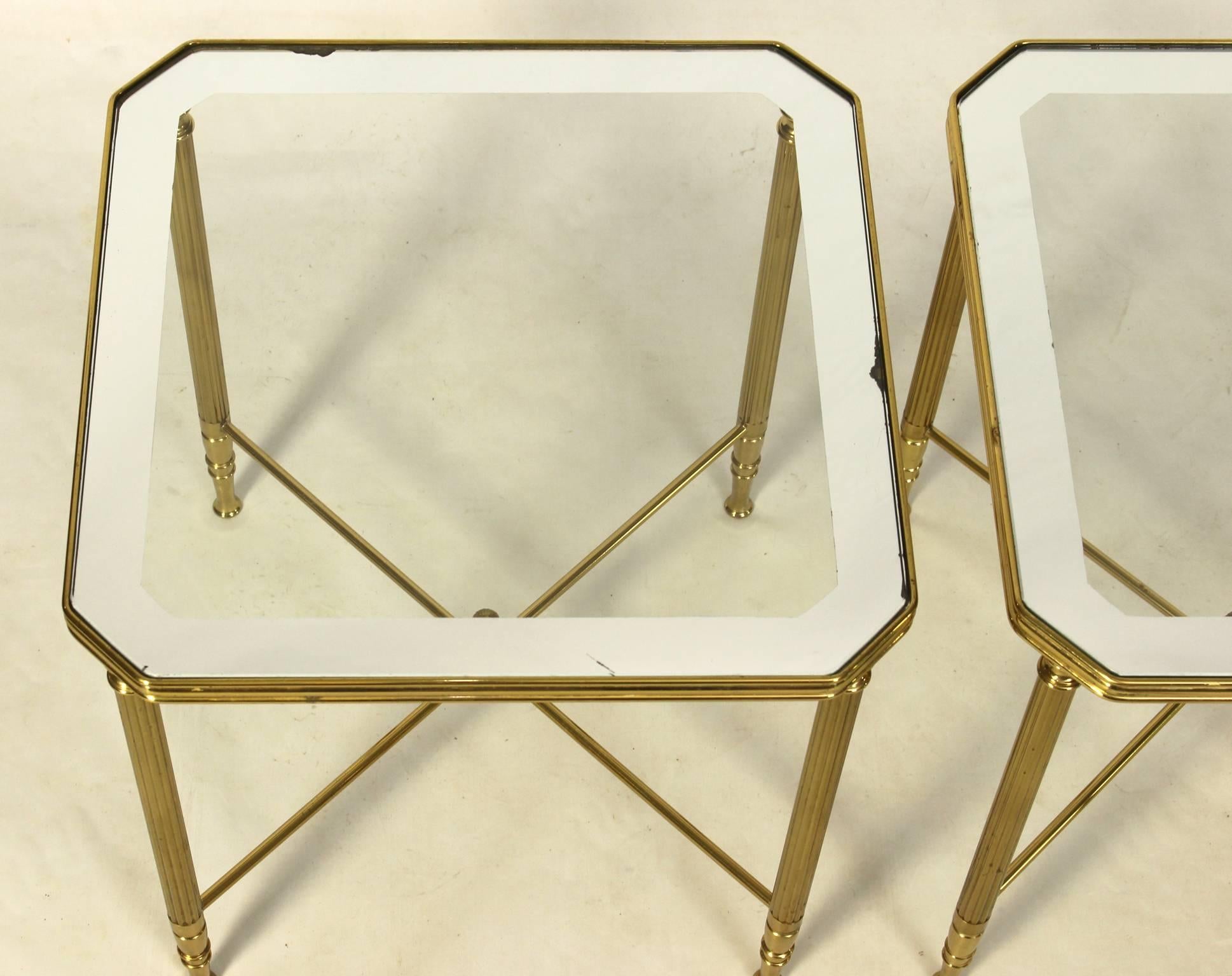 Pair of French Brass and Glass Side Tables In Excellent Condition In Kilmarnock, VA