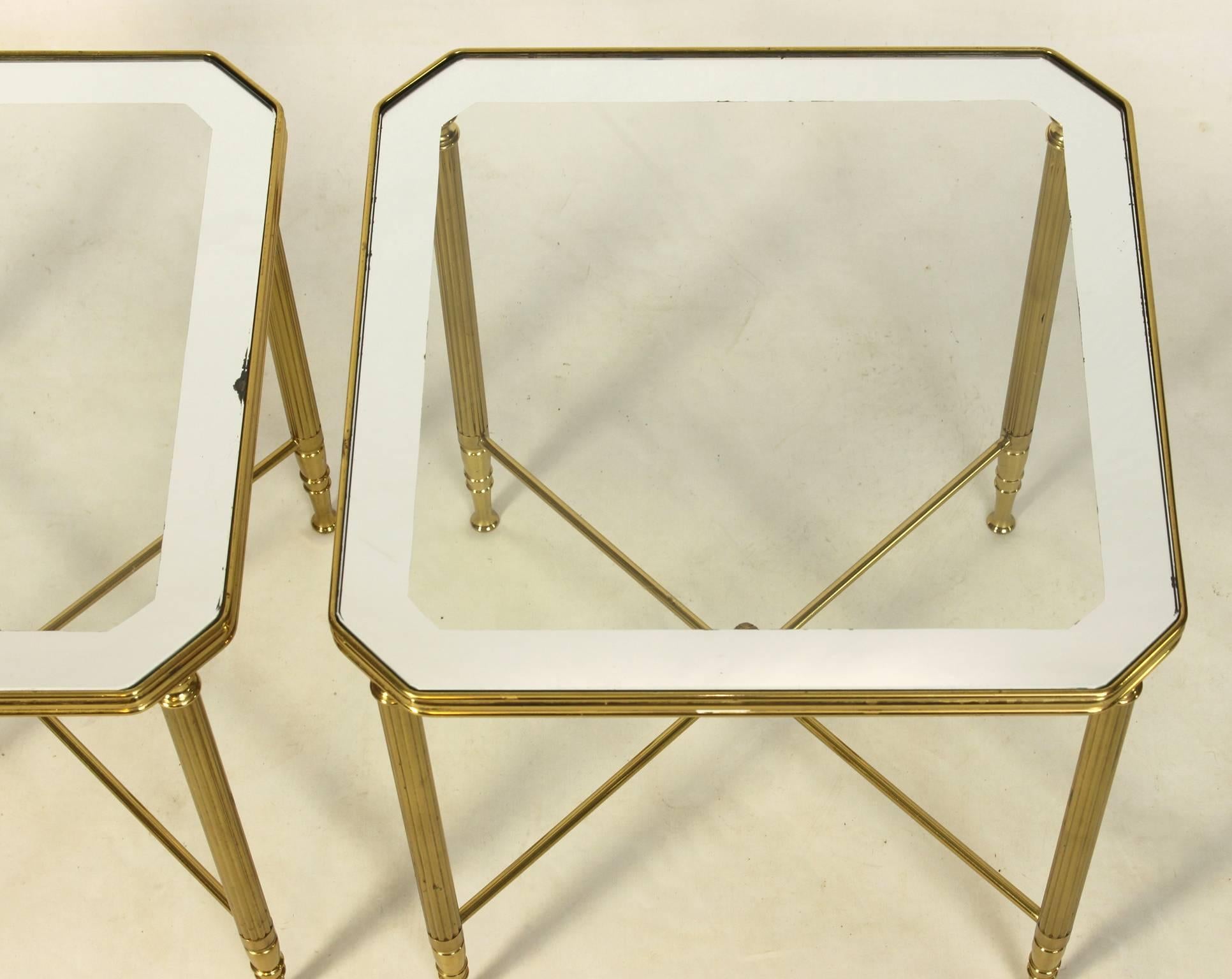 Mid-20th Century Pair of French Brass and Glass Side Tables