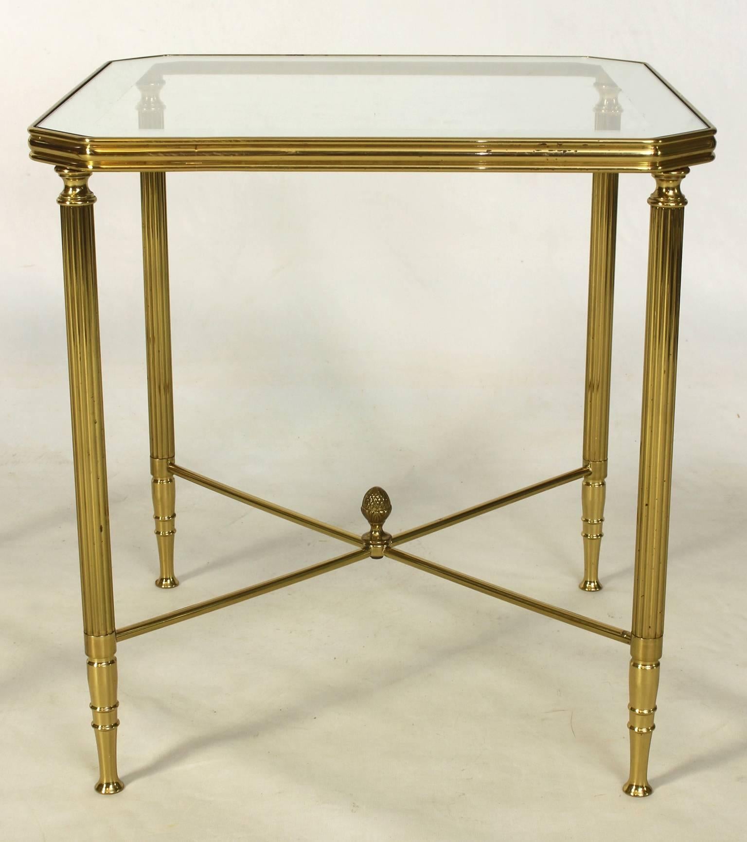 Pair of French Brass and Glass Side Tables 1