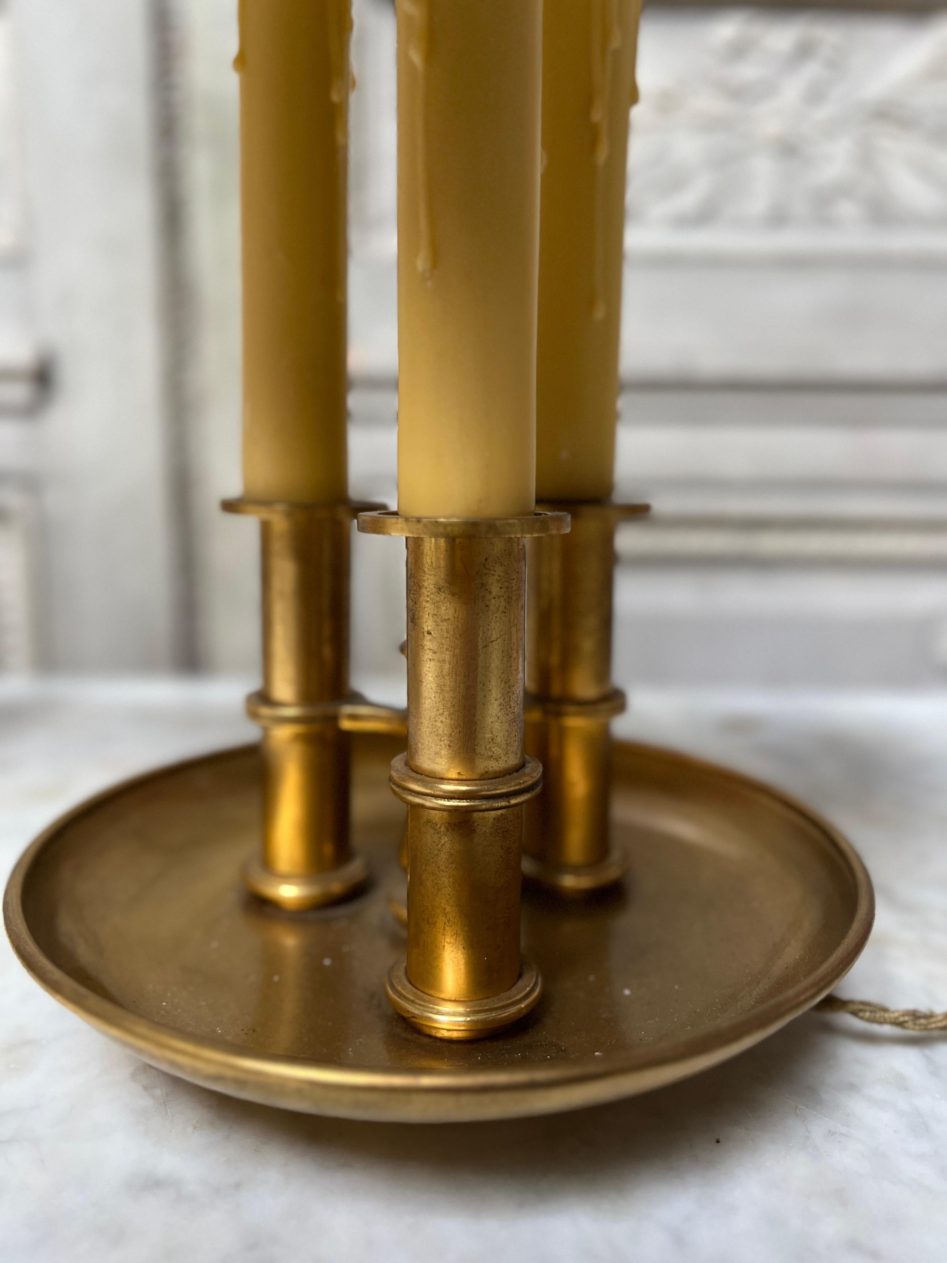 Pair of French Brass and Green Tole Bouillotte Lamps For Sale 5
