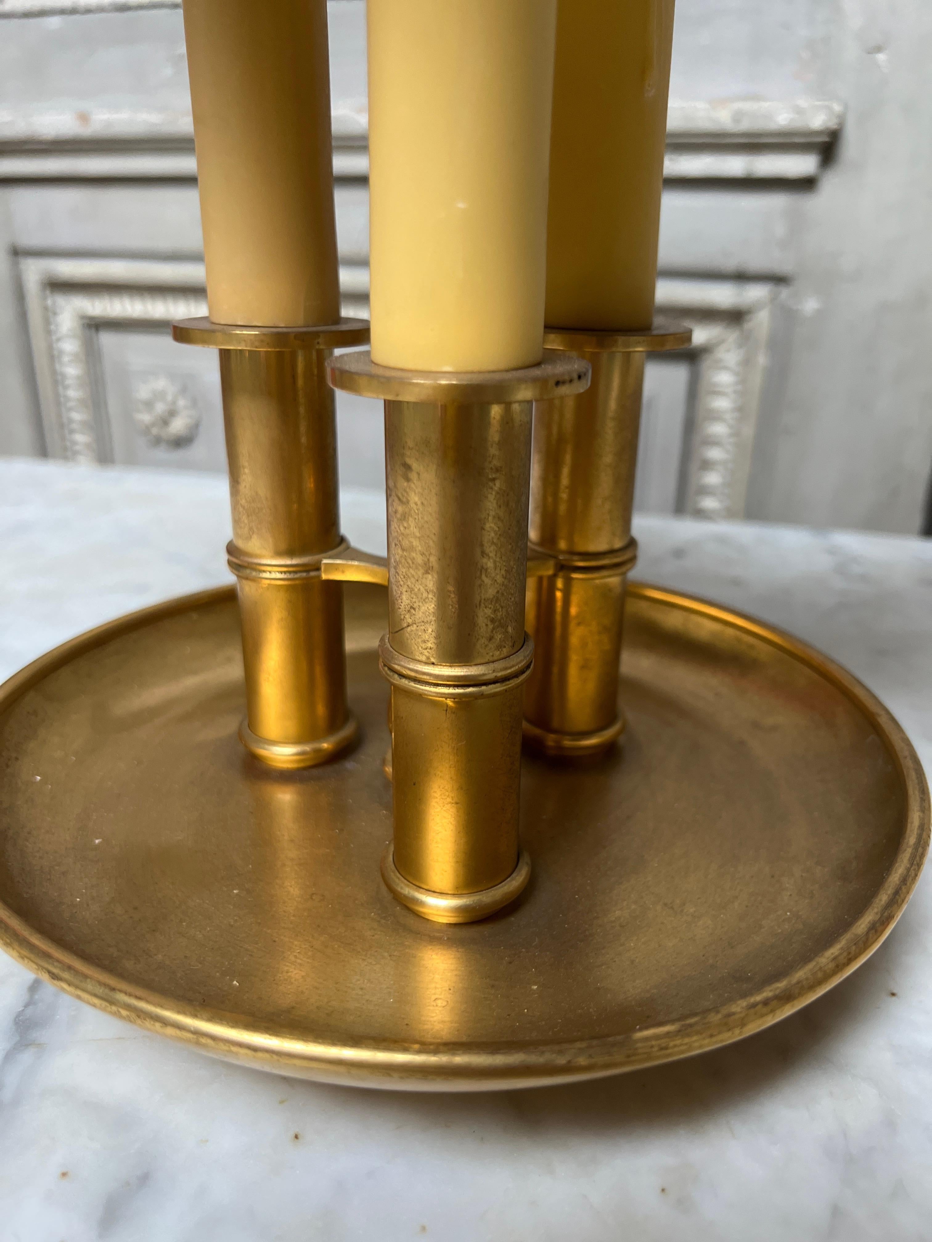 Pair of French Brass and Green Tole Bouillotte Lamps For Sale 6