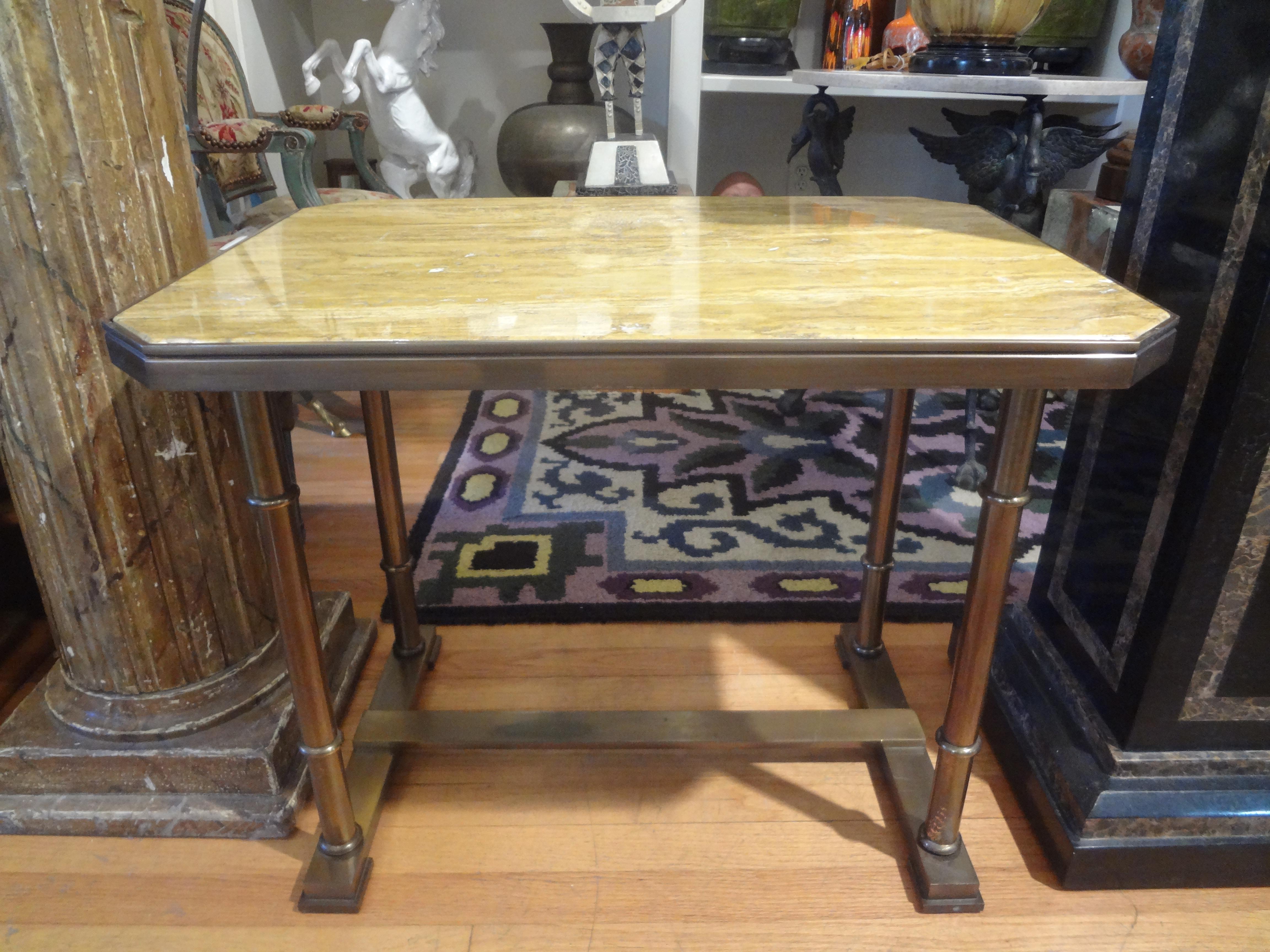 Pair of French Brass and Marble Tables by Jacques Adnet 6