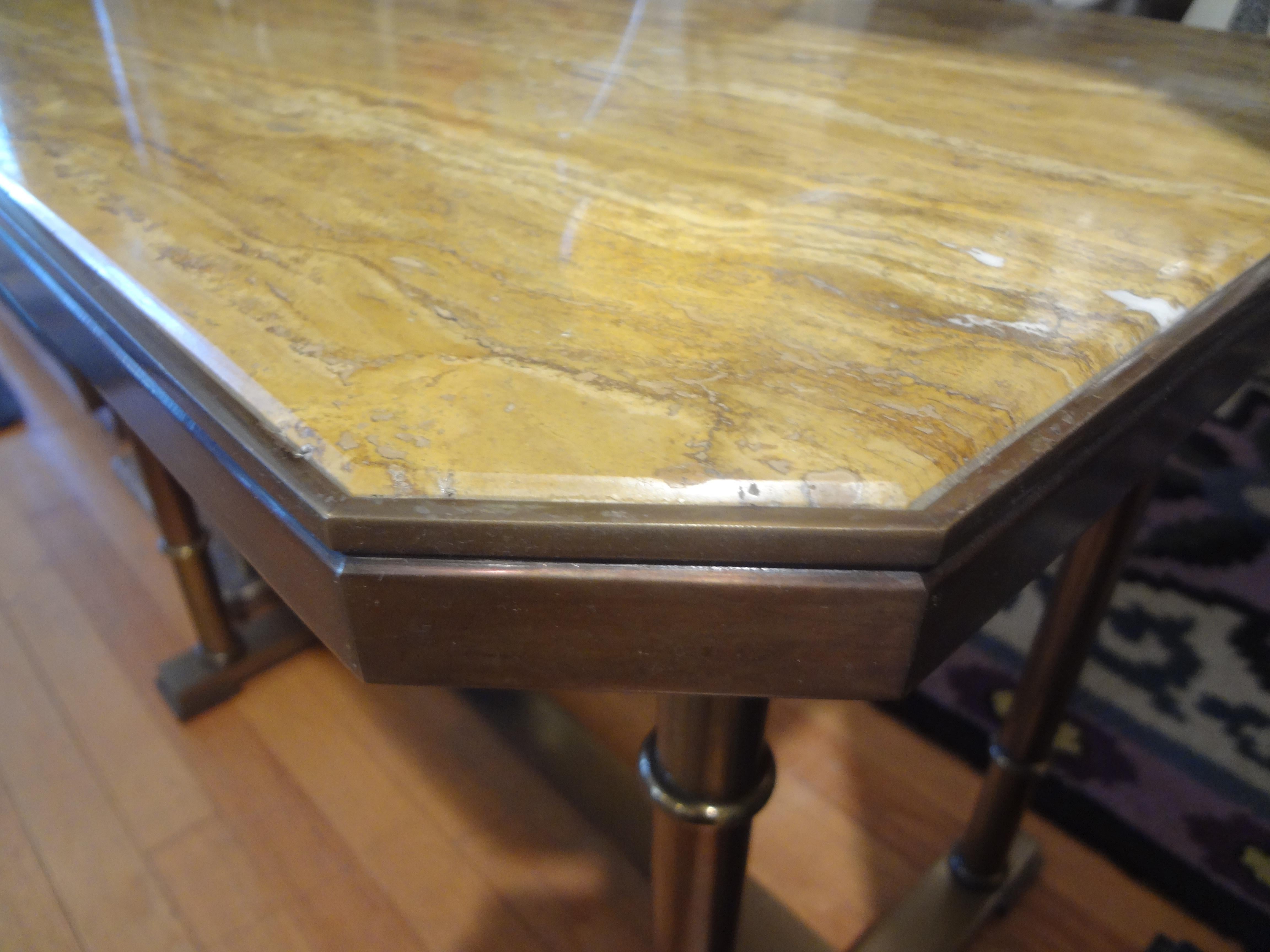 Pair of French Brass and Marble Tables by Jacques Adnet In Good Condition In Houston, TX