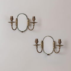 Pair of French Brass and Mirror Sconces