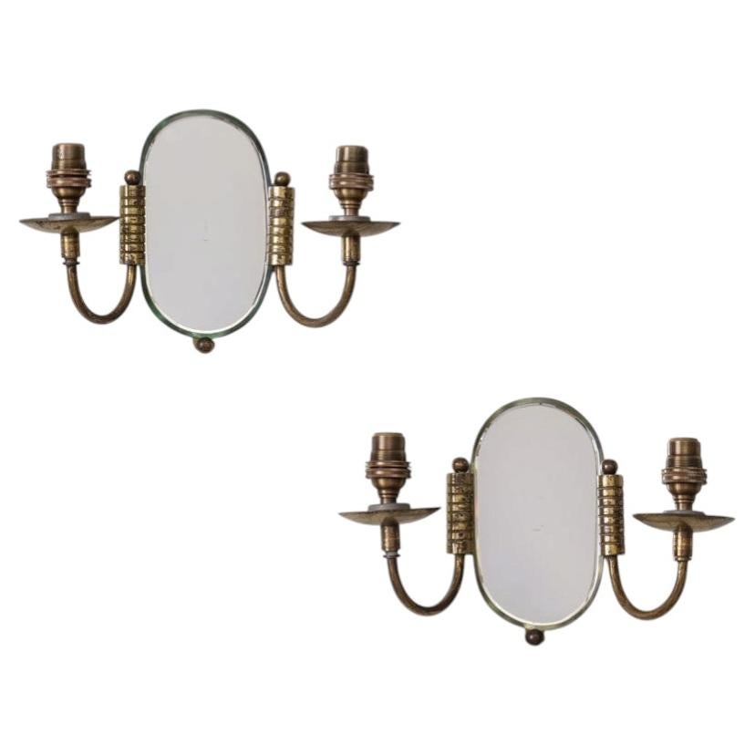Pair of French Brass and Mirror Sconces
