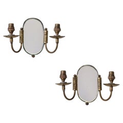 Pair of French Brass and Mirror Sconces