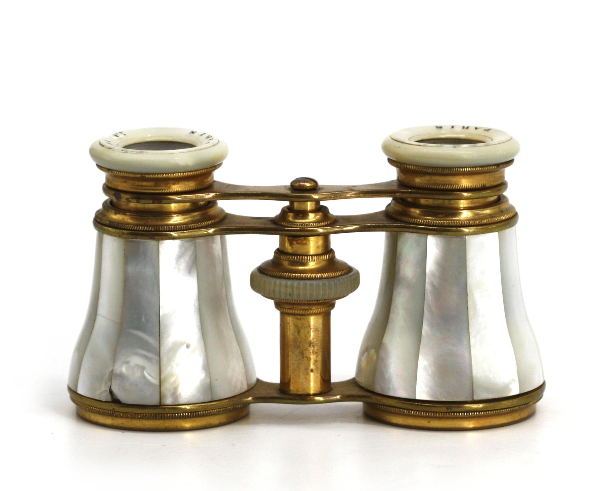 Women's or Men's Pair of French Brass and Mother-of-Pearl Opera Glasses Circa 1900 For Sale
