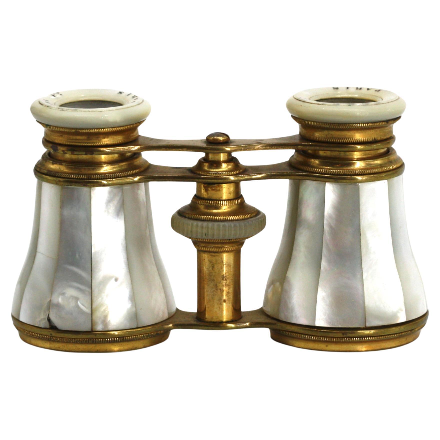 Pair of French Brass and Mother-of-Pearl Opera Glasses Circa 1900 For Sale
