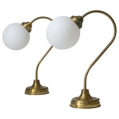 Pair of French Brass and Satin Glass Table Lamps
