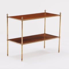 Pair of French brass and walnut two tier tables circa 1960.