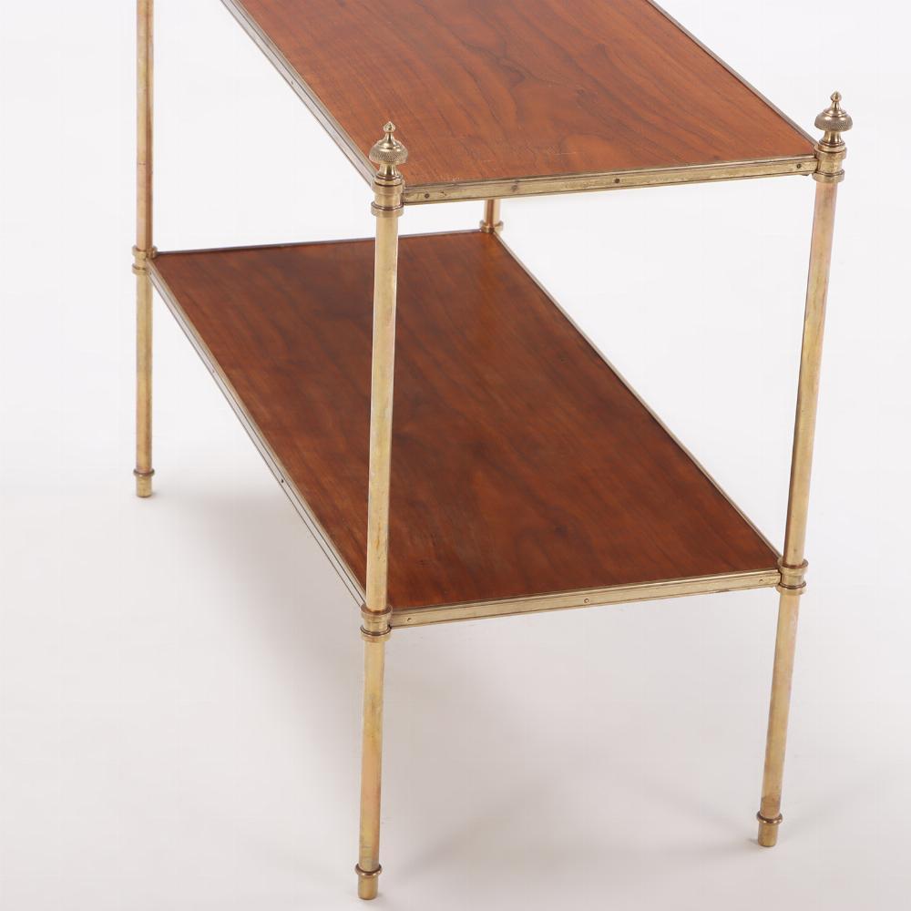 Mid-20th Century Pair of French brass and walnut two tier tables circa 1960.