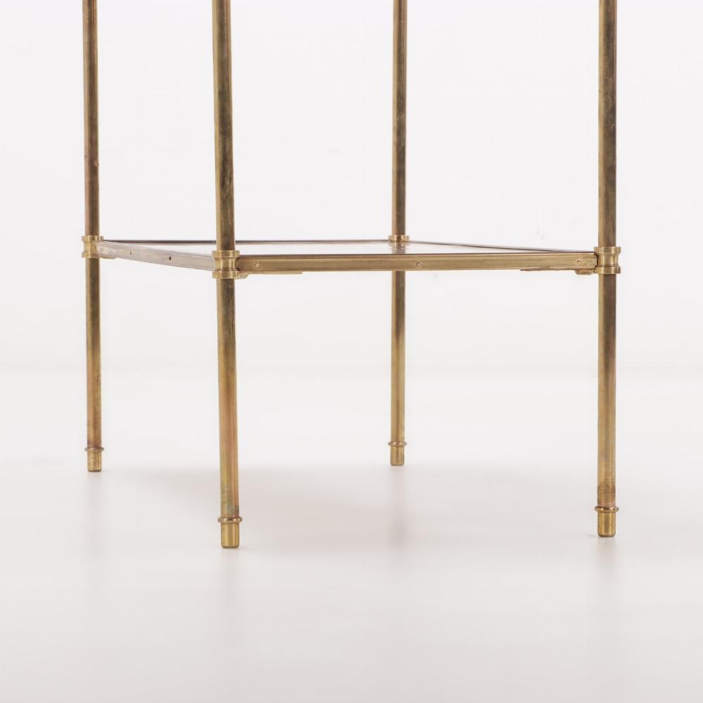 Pair of French brass and walnut two tier tables circa 1960. 1