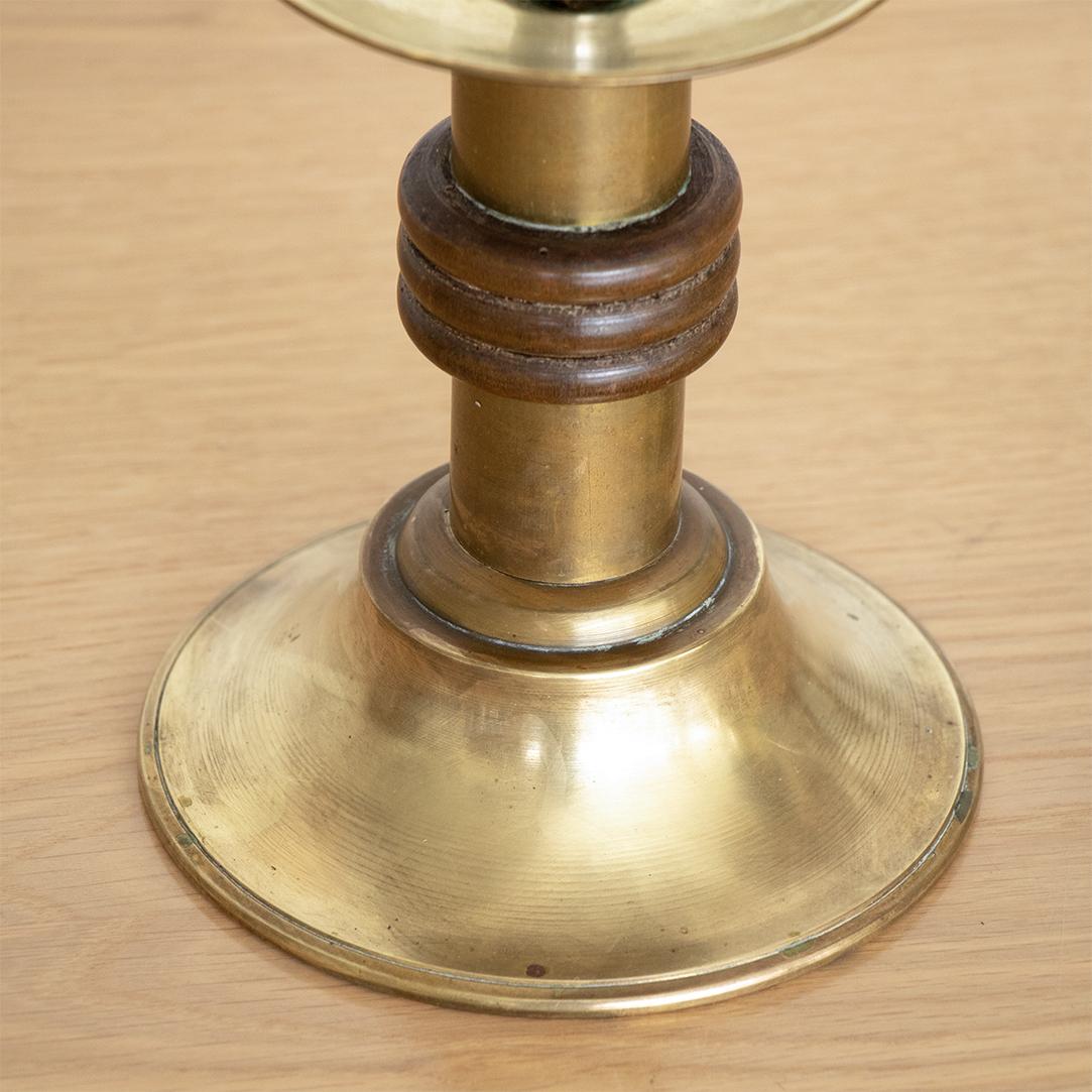 Pair of French Brass and Wood Candle Holders 3