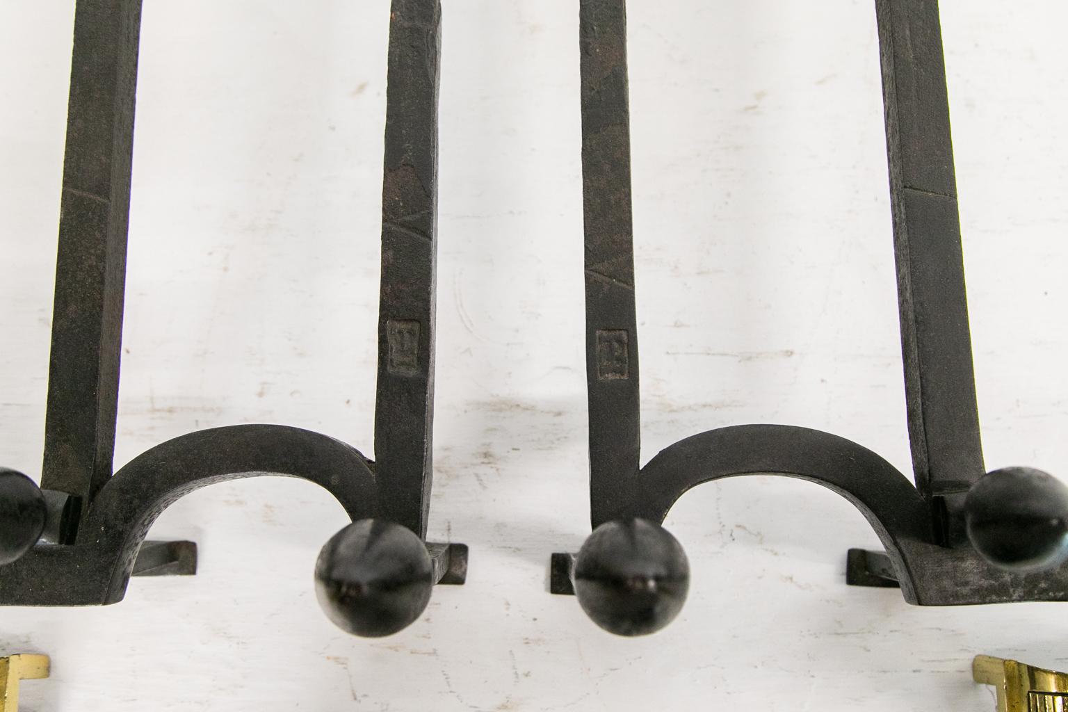Mid-19th Century Pair of French Brass Andirons For Sale