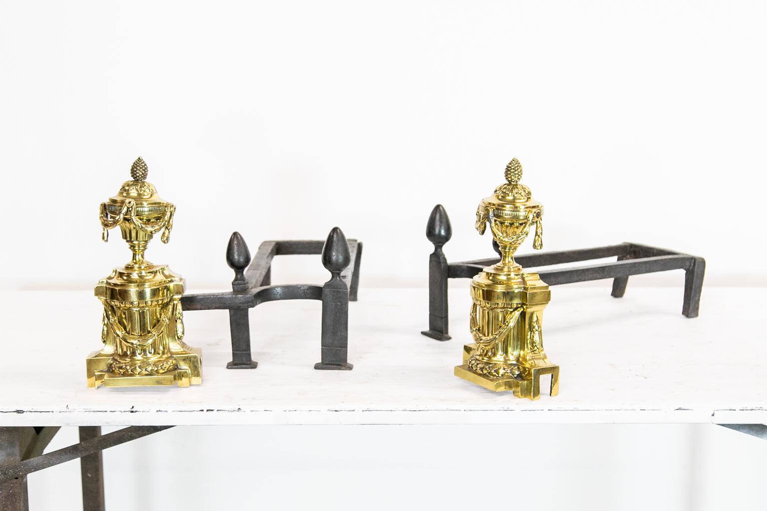 Pair of French Brass Andirons For Sale 1