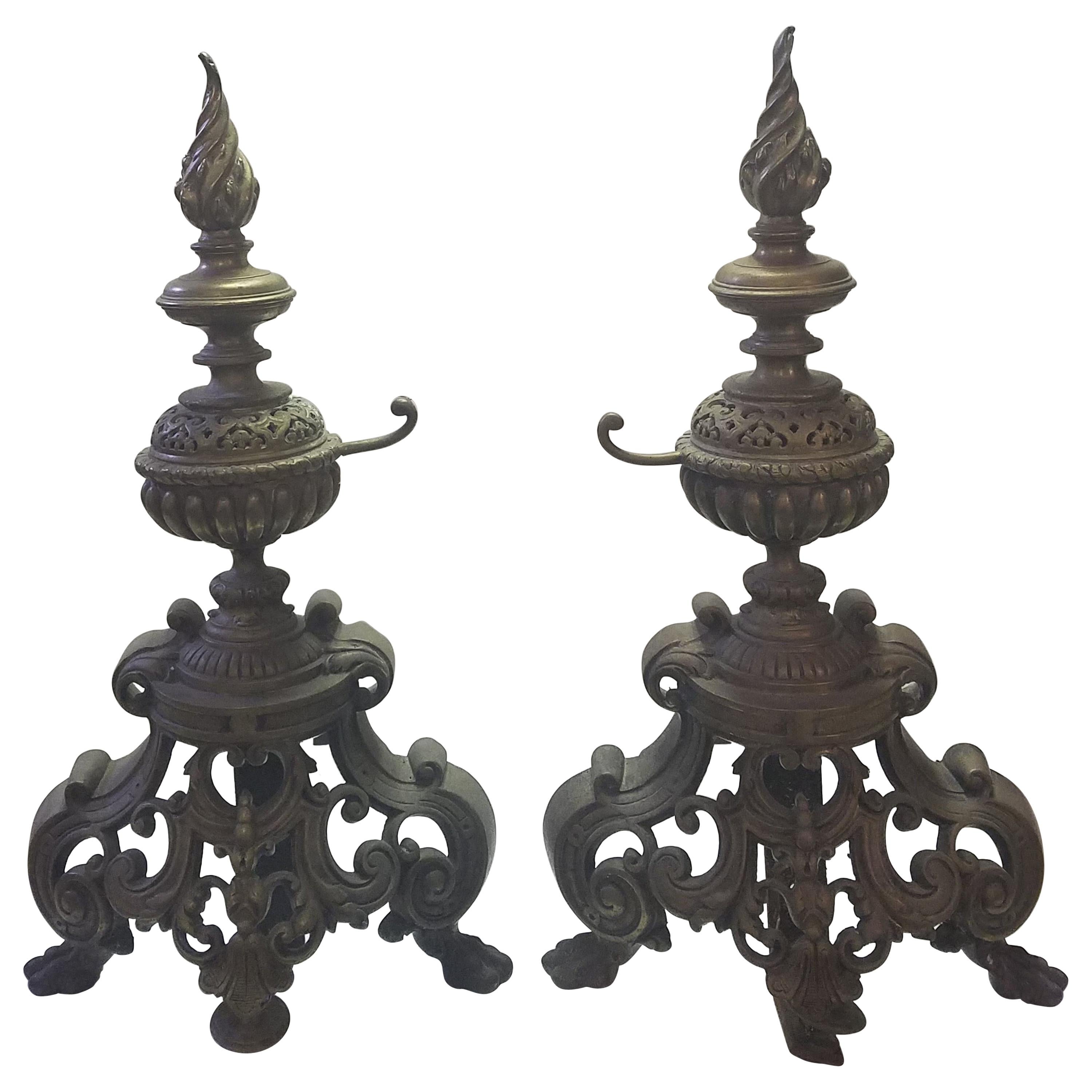 Pair of French Brass Andirons For Sale
