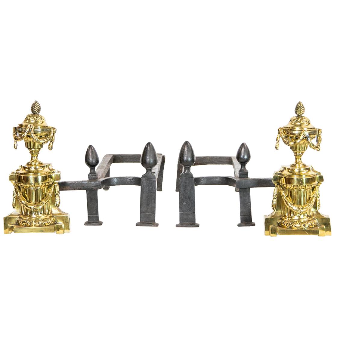 Pair of French Brass Andirons