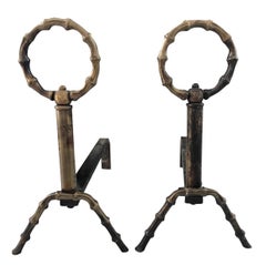 Pair of French Brass Bamboo Andirons