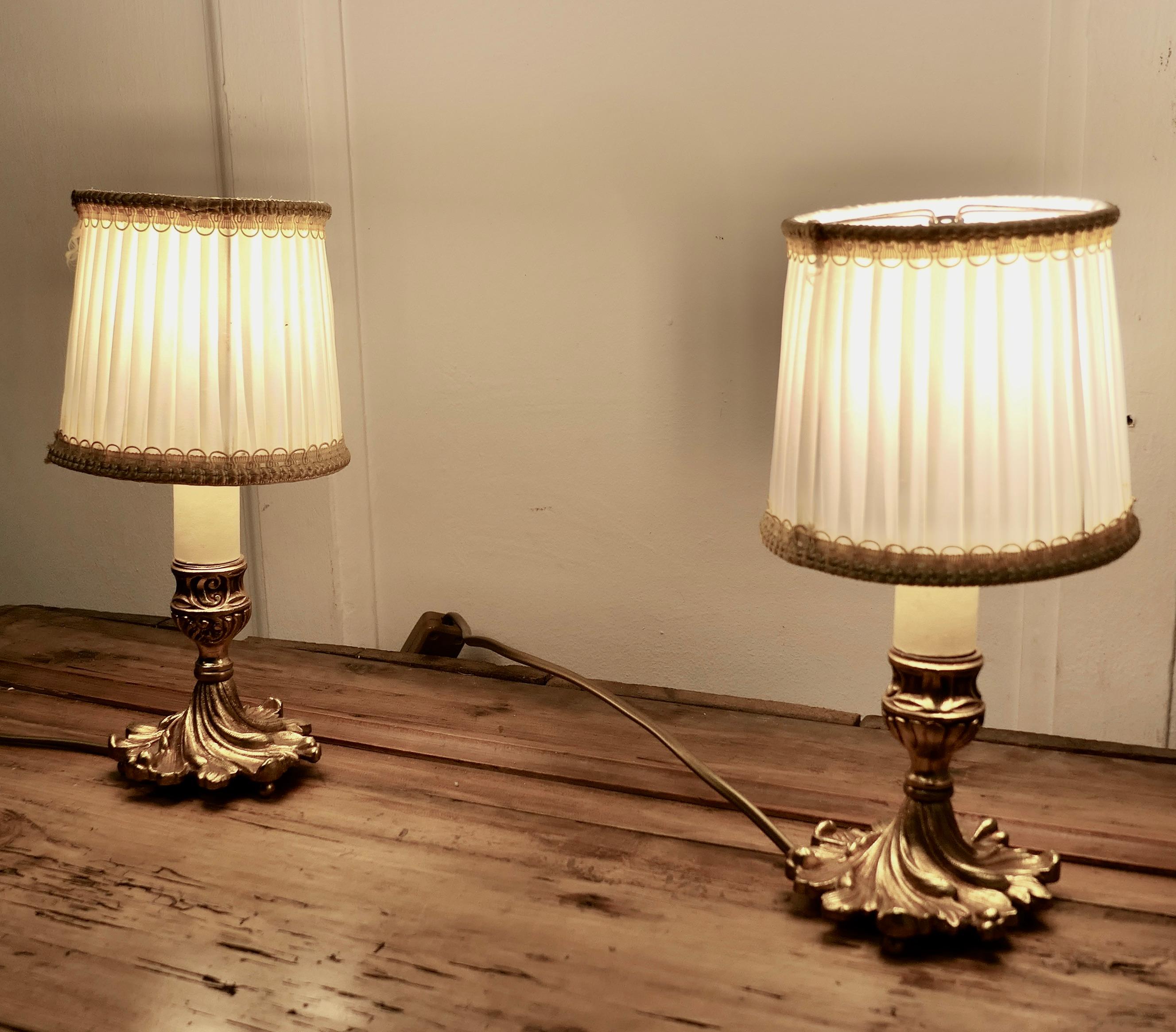 Rococo Revival Pair of French Brass Bedside Lamps       For Sale