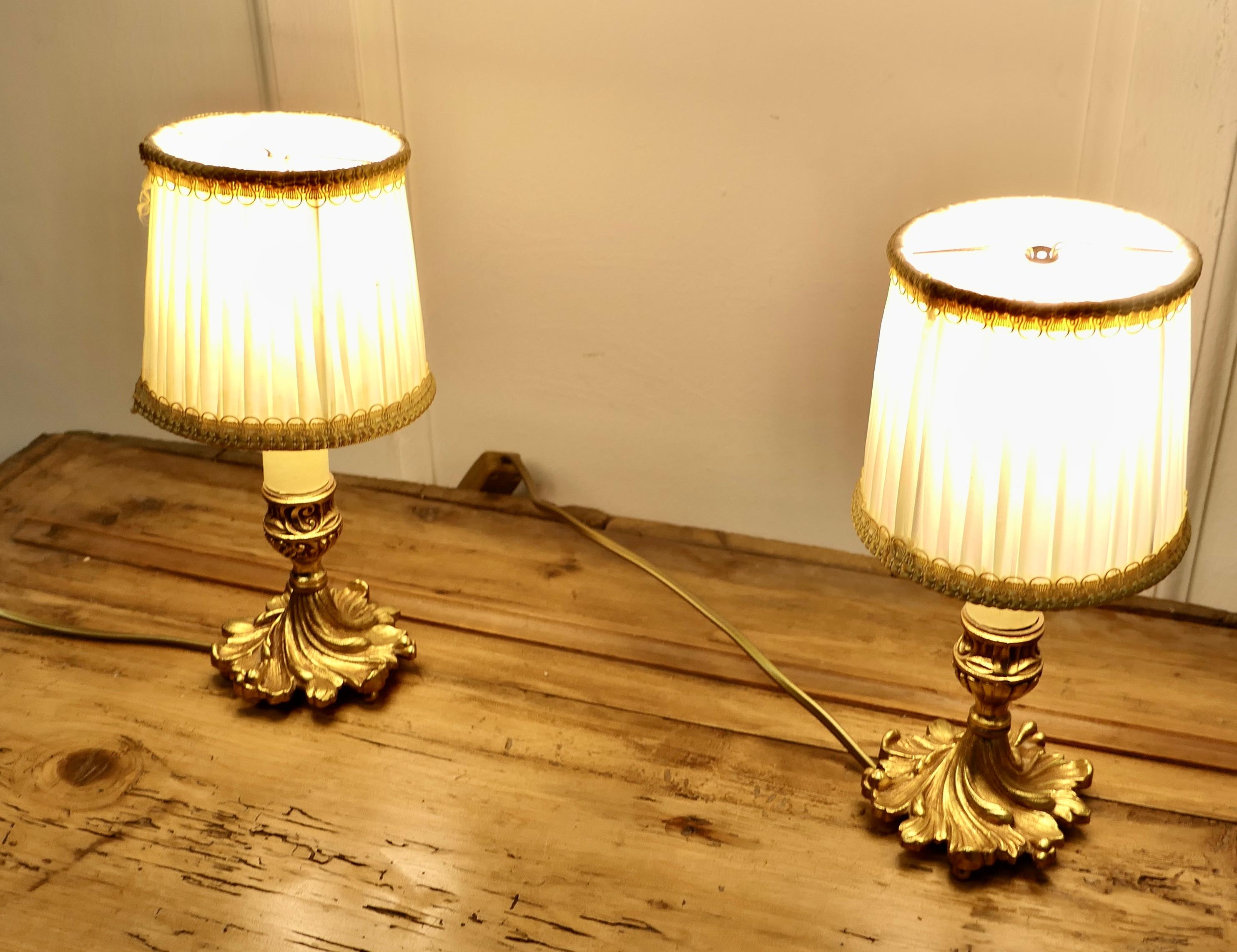 Pair of French Brass Bedside Lamps       In Good Condition For Sale In Chillerton, Isle of Wight
