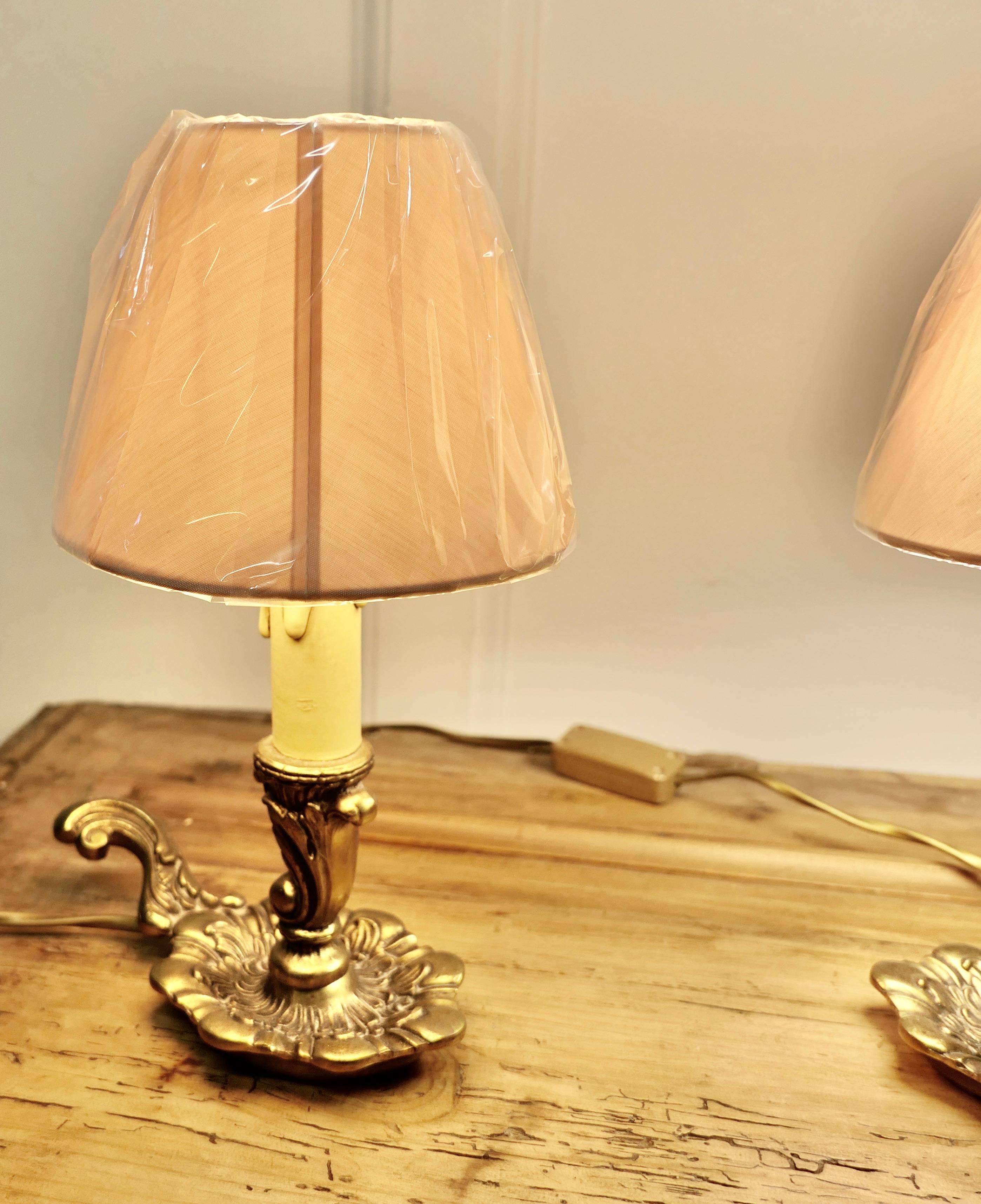 Pair of French Brass Bedside Lamps       For Sale 1