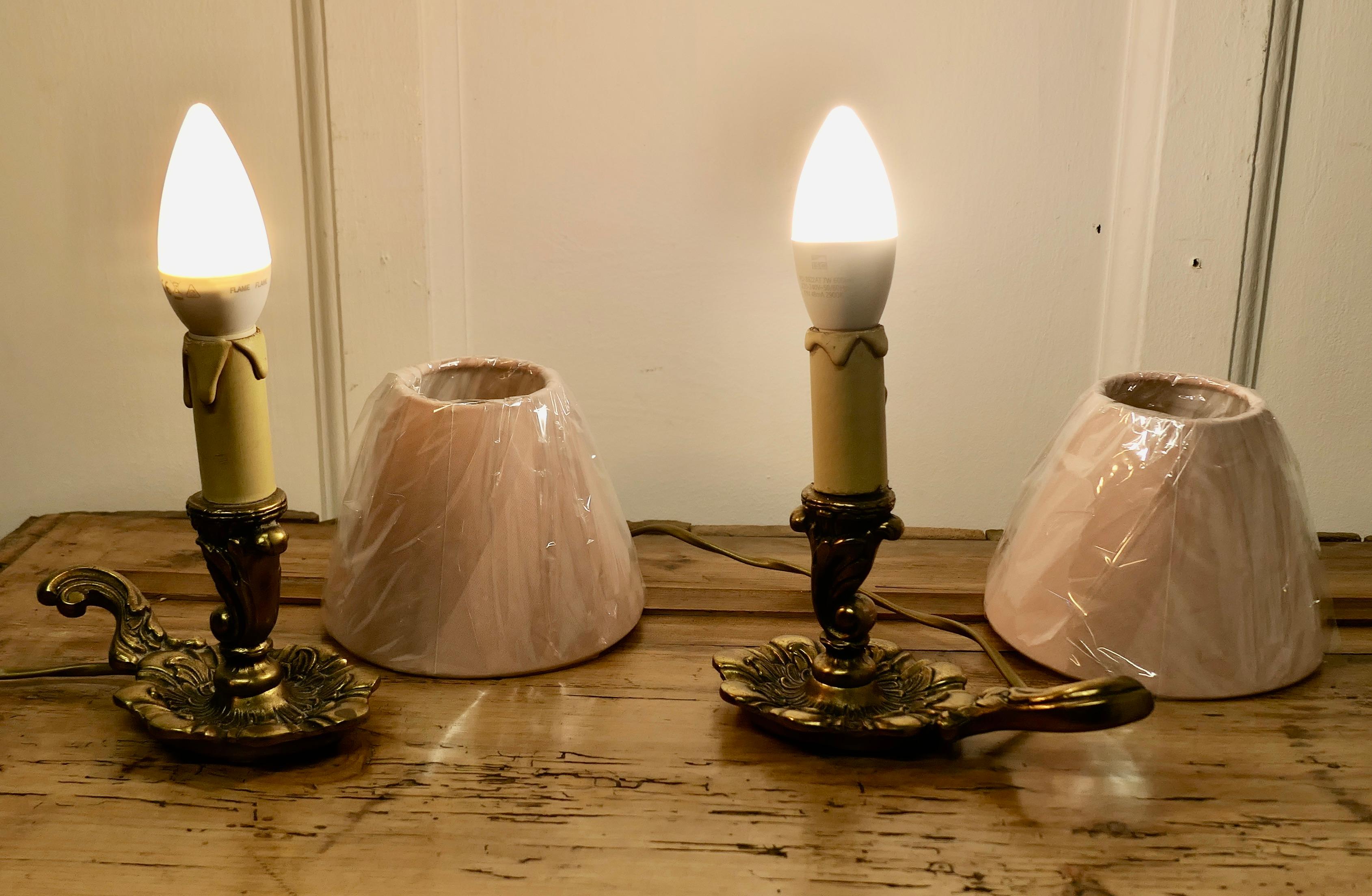Pair of French Brass Bedside Lamps       For Sale 1