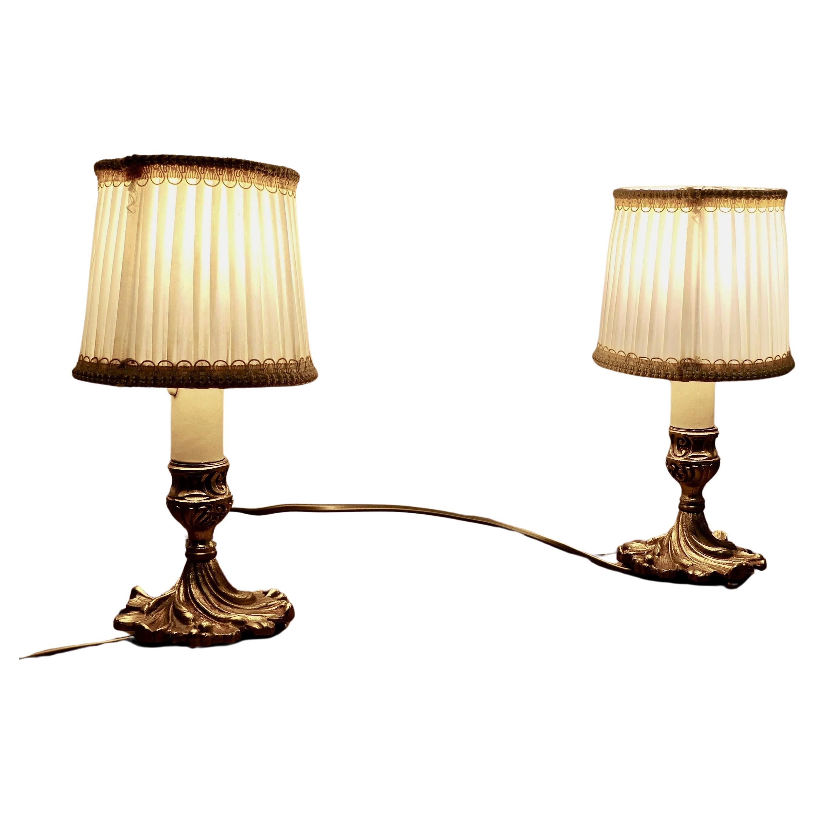 Pair of French Brass Bedside Lamps       For Sale