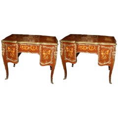 Vintage Pair of French Brass Bound Inlaid Desks