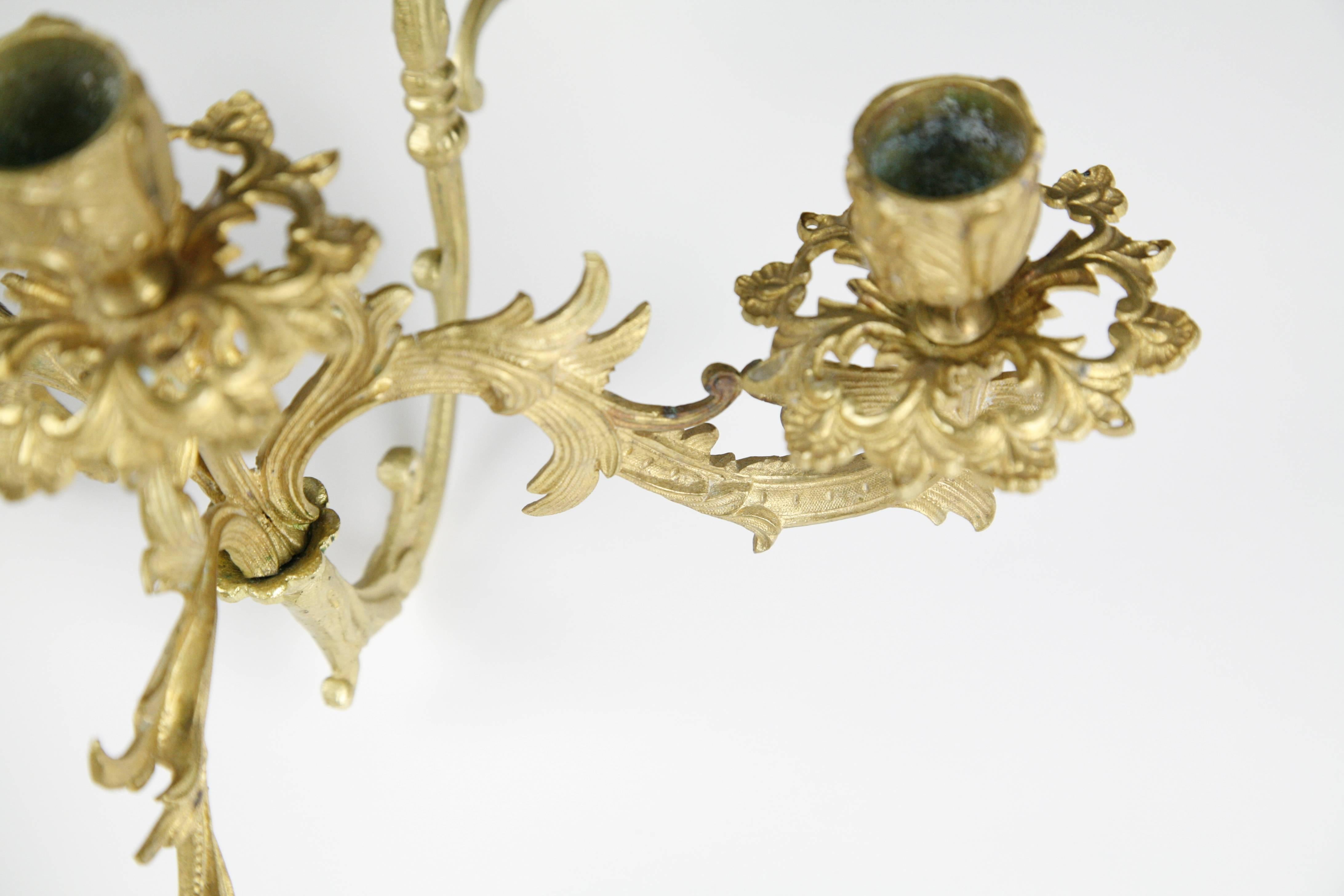Pair of French Brass Candle Light Sconces, France Louis XVI Style, 19th Century For Sale 5