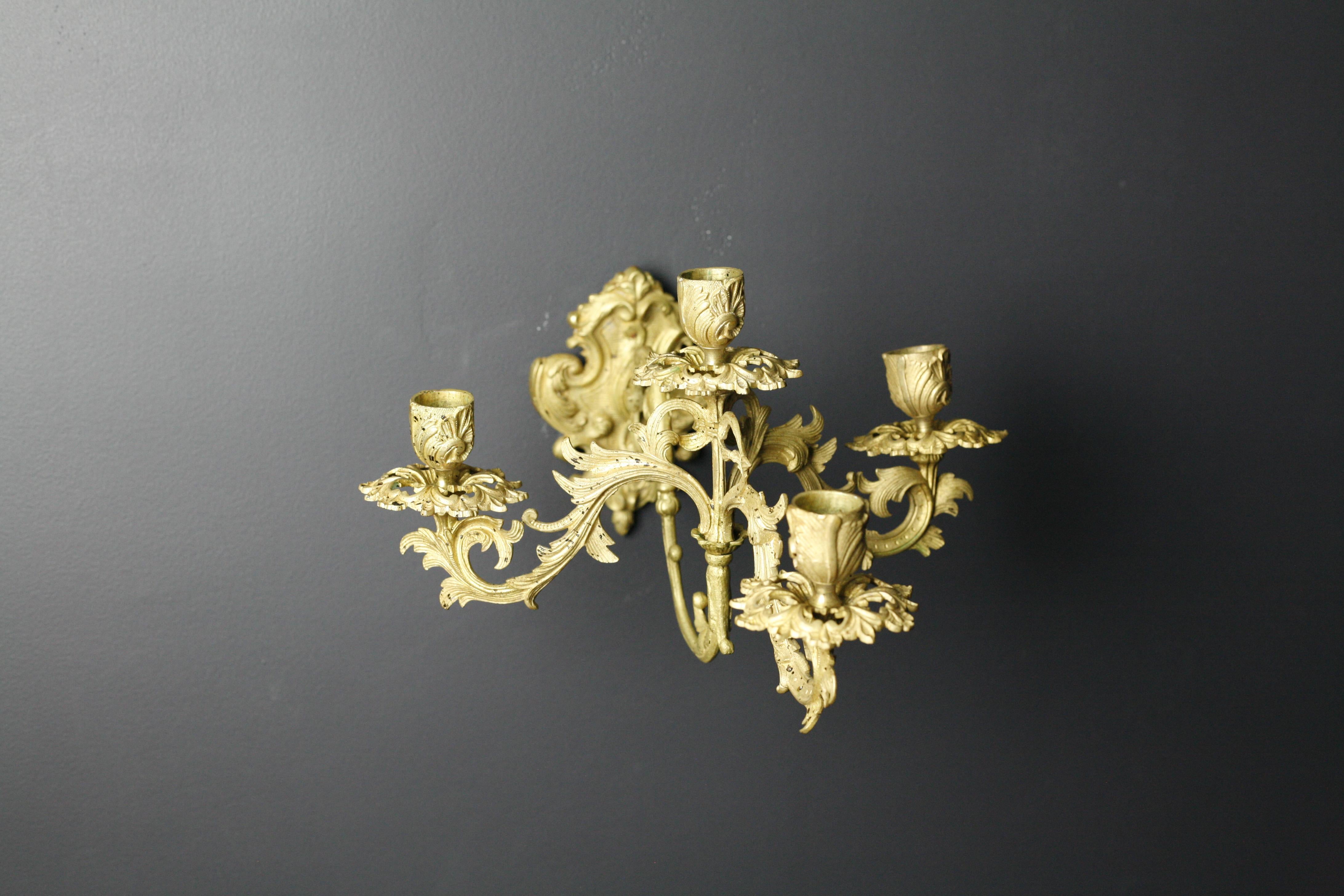 Pair of French Brass Candle Light Sconces, France Louis XVI Style, 19th Century For Sale 8