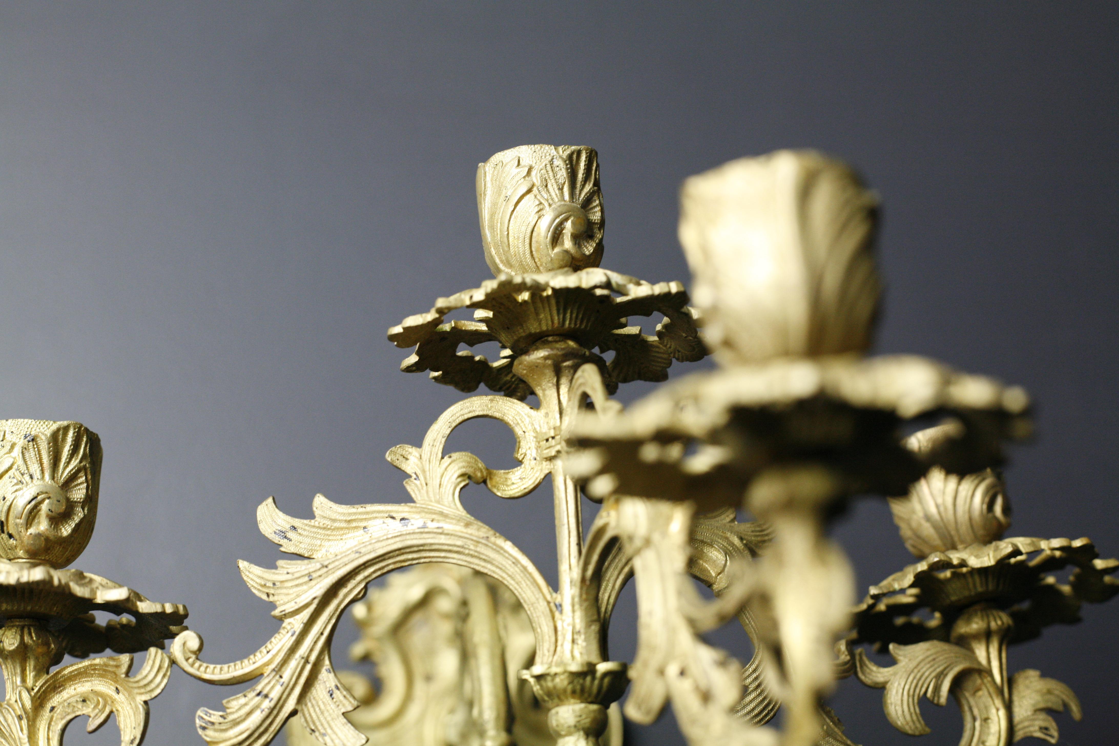 Pair of French Brass Candle Light Sconces, France Louis XVI Style, 19th Century For Sale 1
