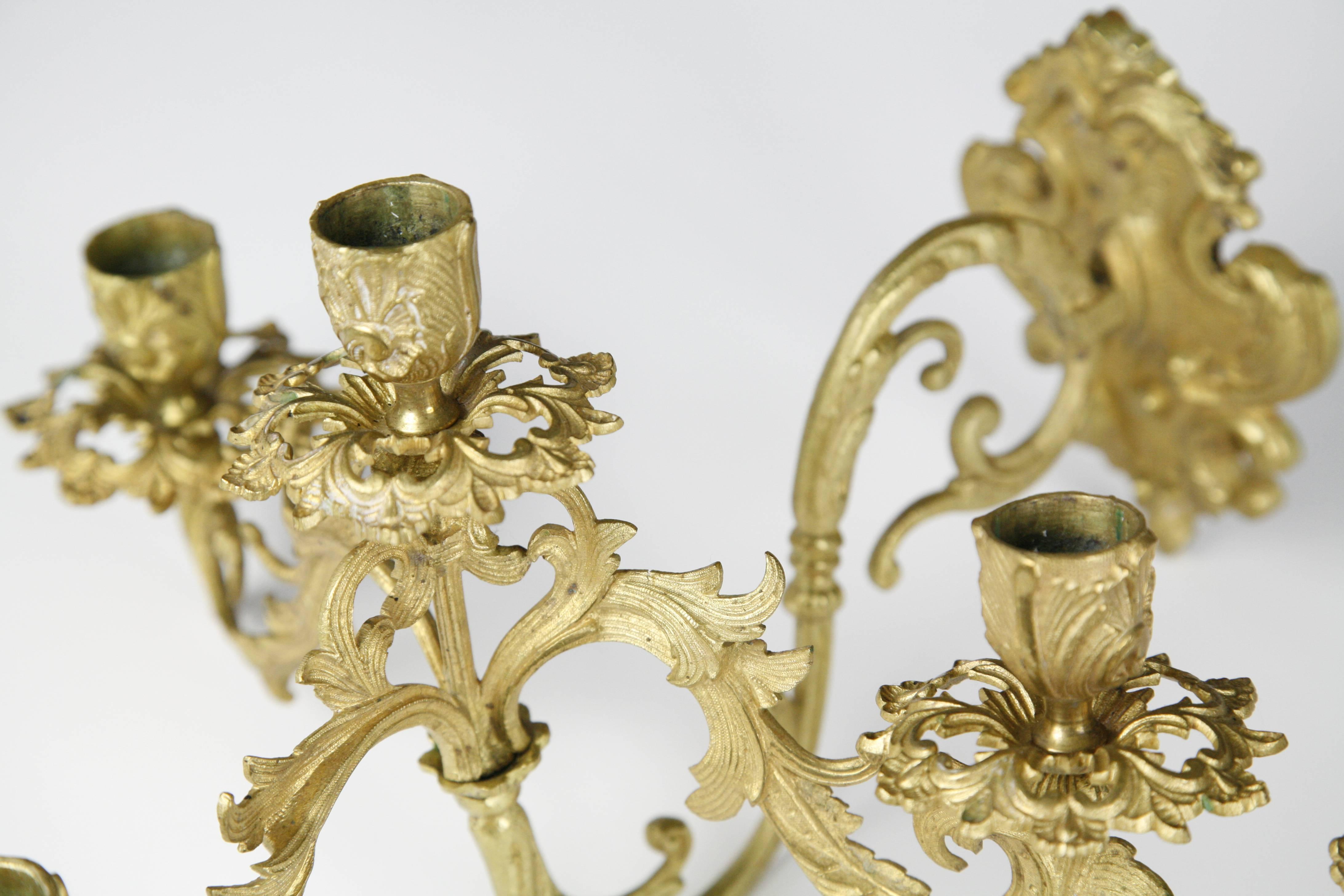 Pair of French Brass Candle Light Sconces, France Louis XVI Style, 19th Century For Sale 2