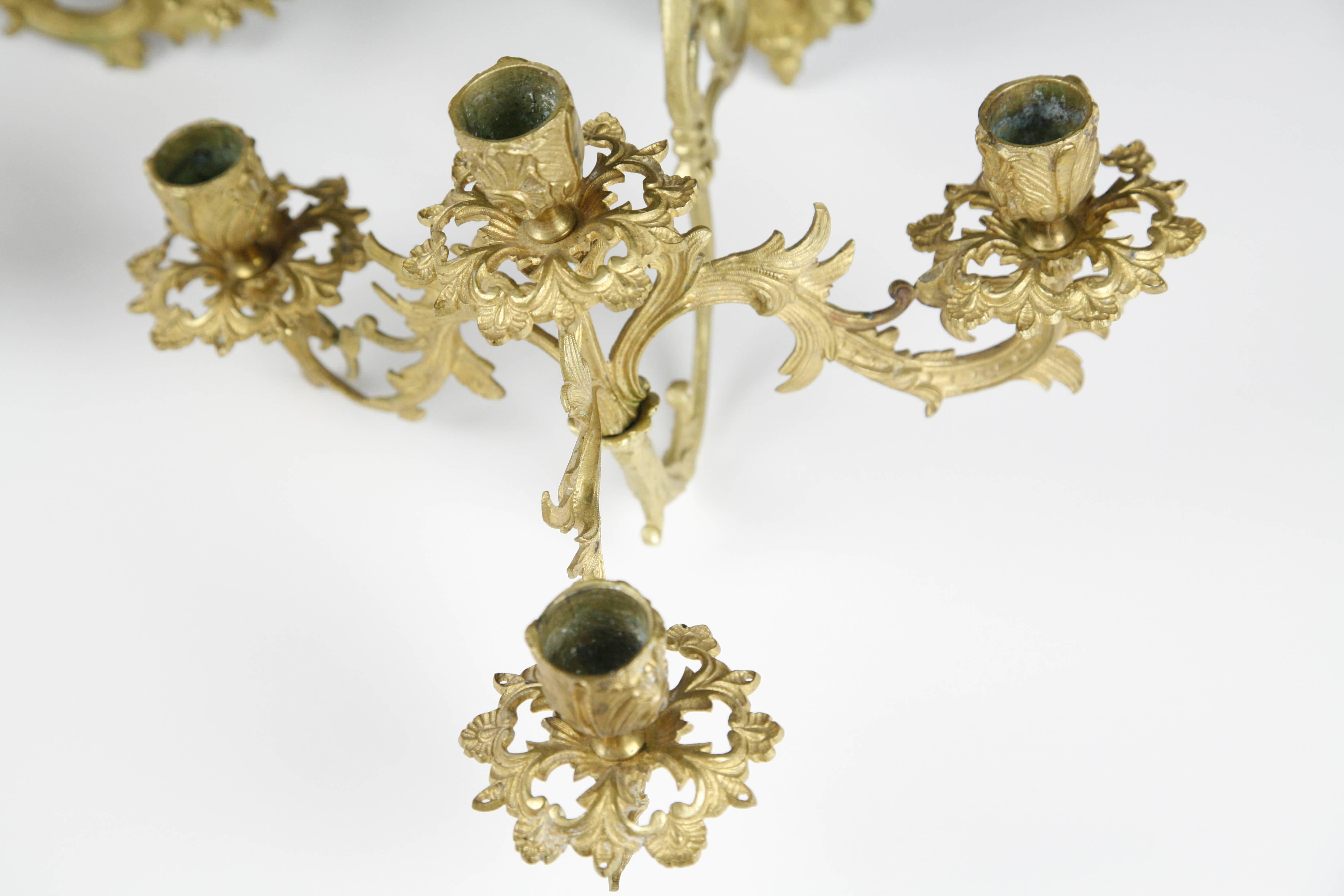 Pair of French Brass Candle Light Sconces, France Louis XVI Style, 19th Century For Sale 4