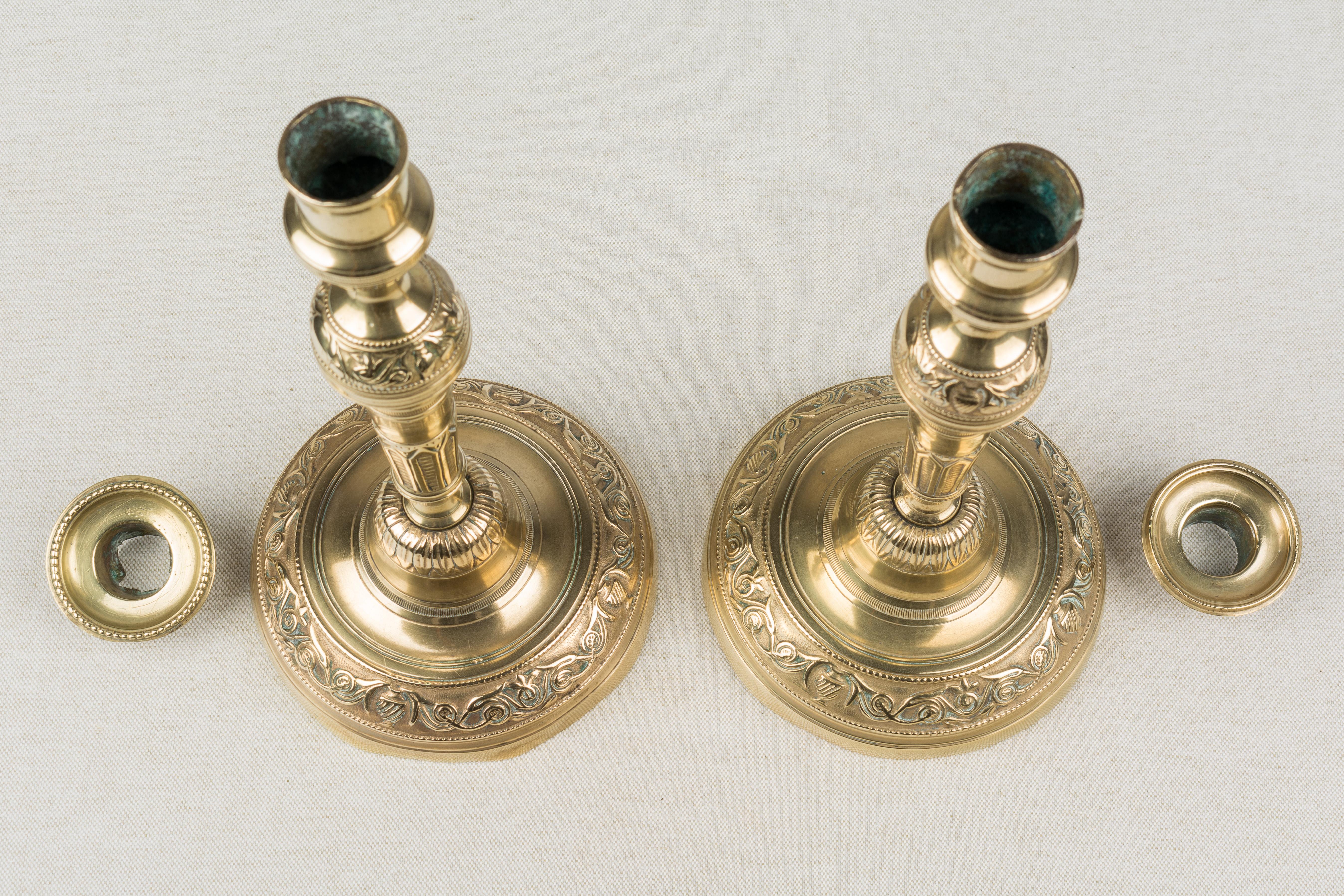 Louis XVI Pair of French Brass Candlesticks