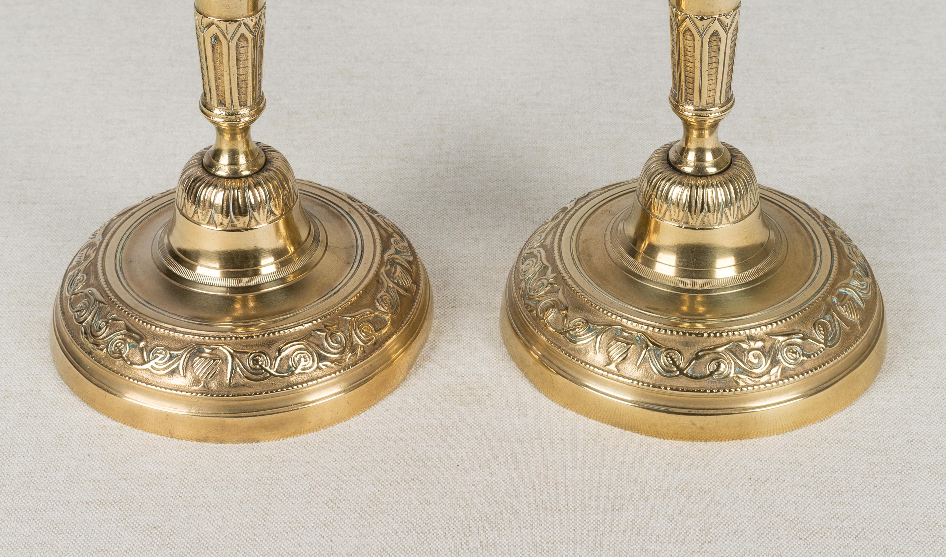 Pair of French Brass Candlesticks In Good Condition In Winter Park, FL
