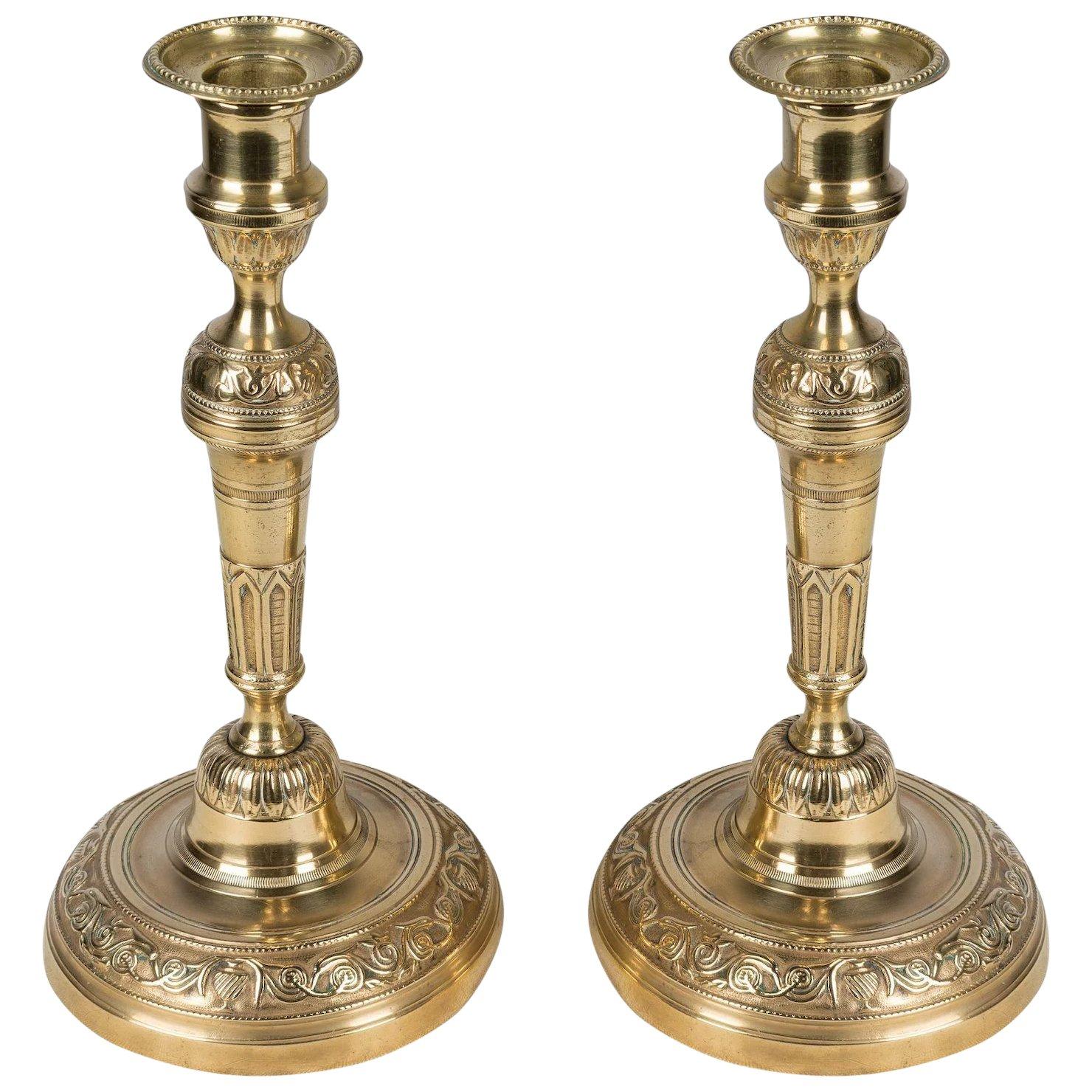 20th Century Pair of French Brass Candlesticks