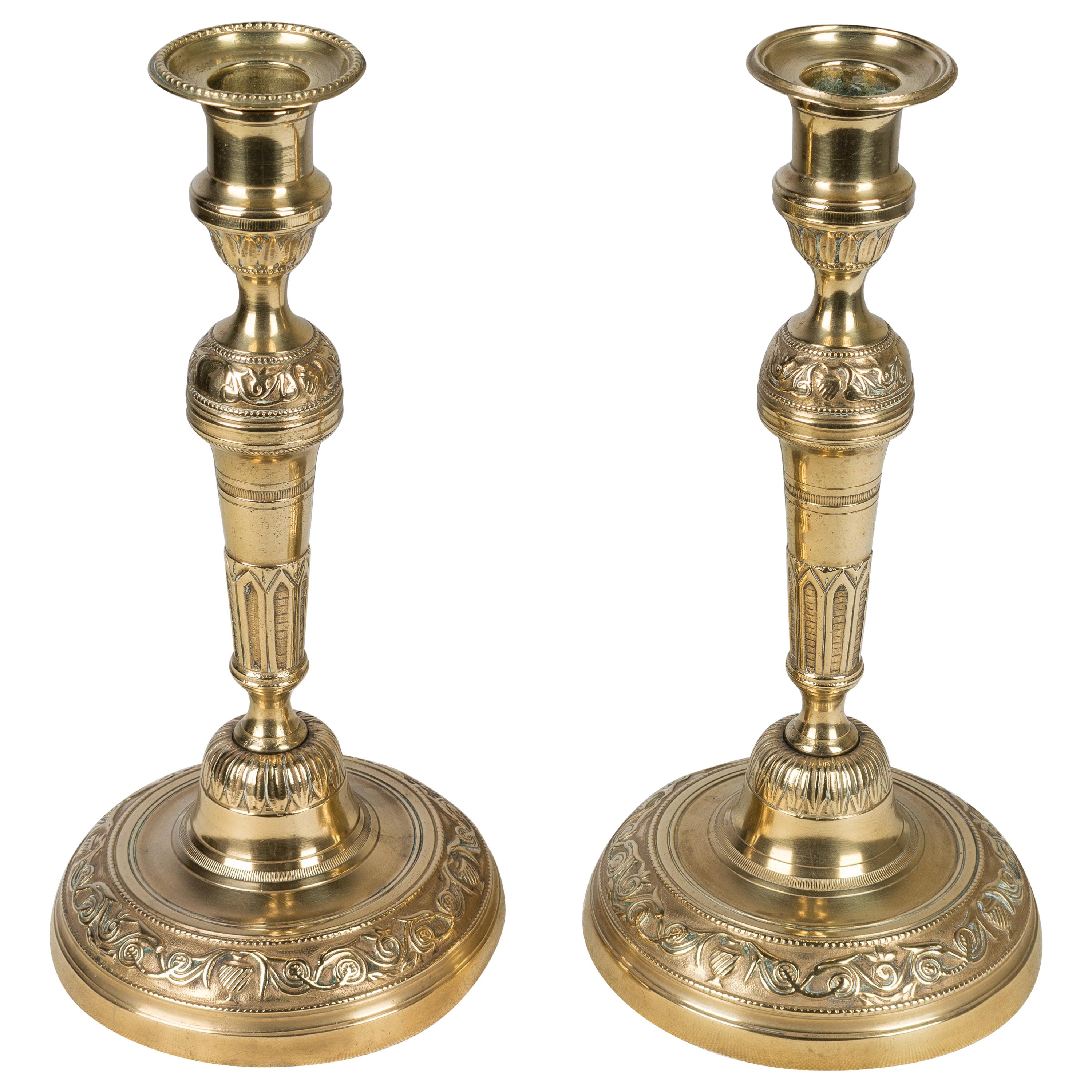 Pair of French Brass Candlesticks at 1stDibs