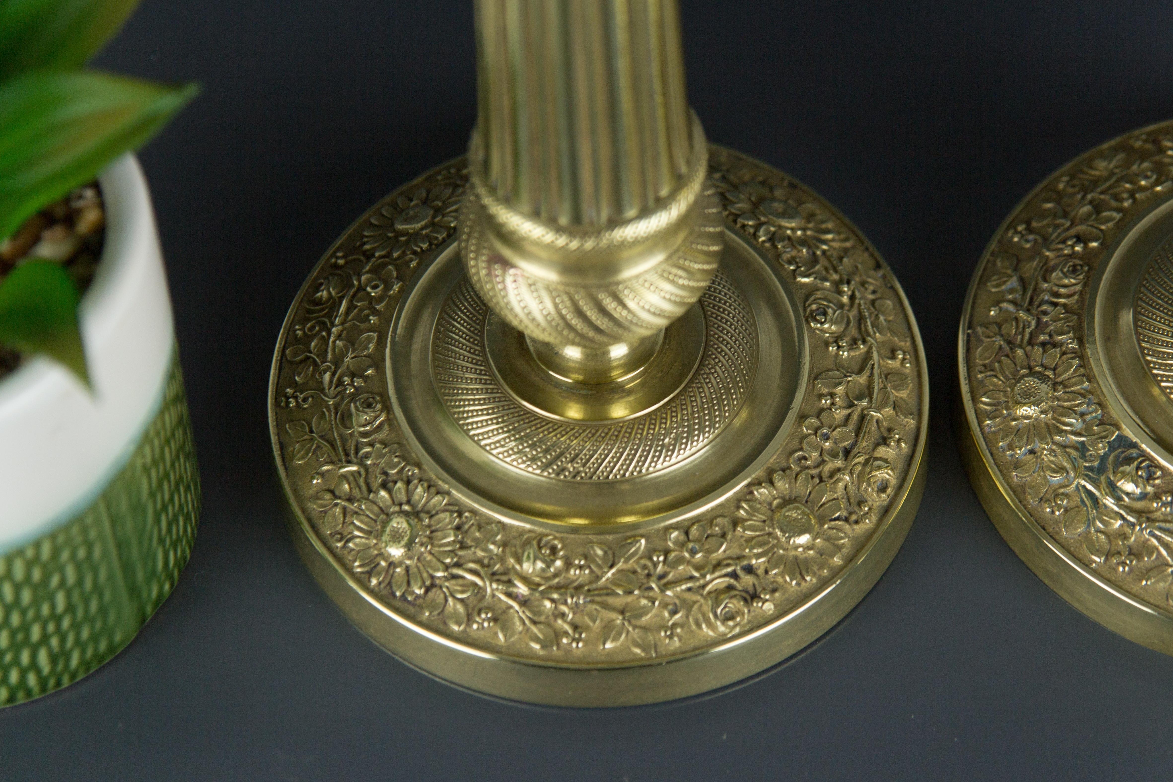 Pair of French Brass Candlesticks with Floral Motifs, 1920s 8
