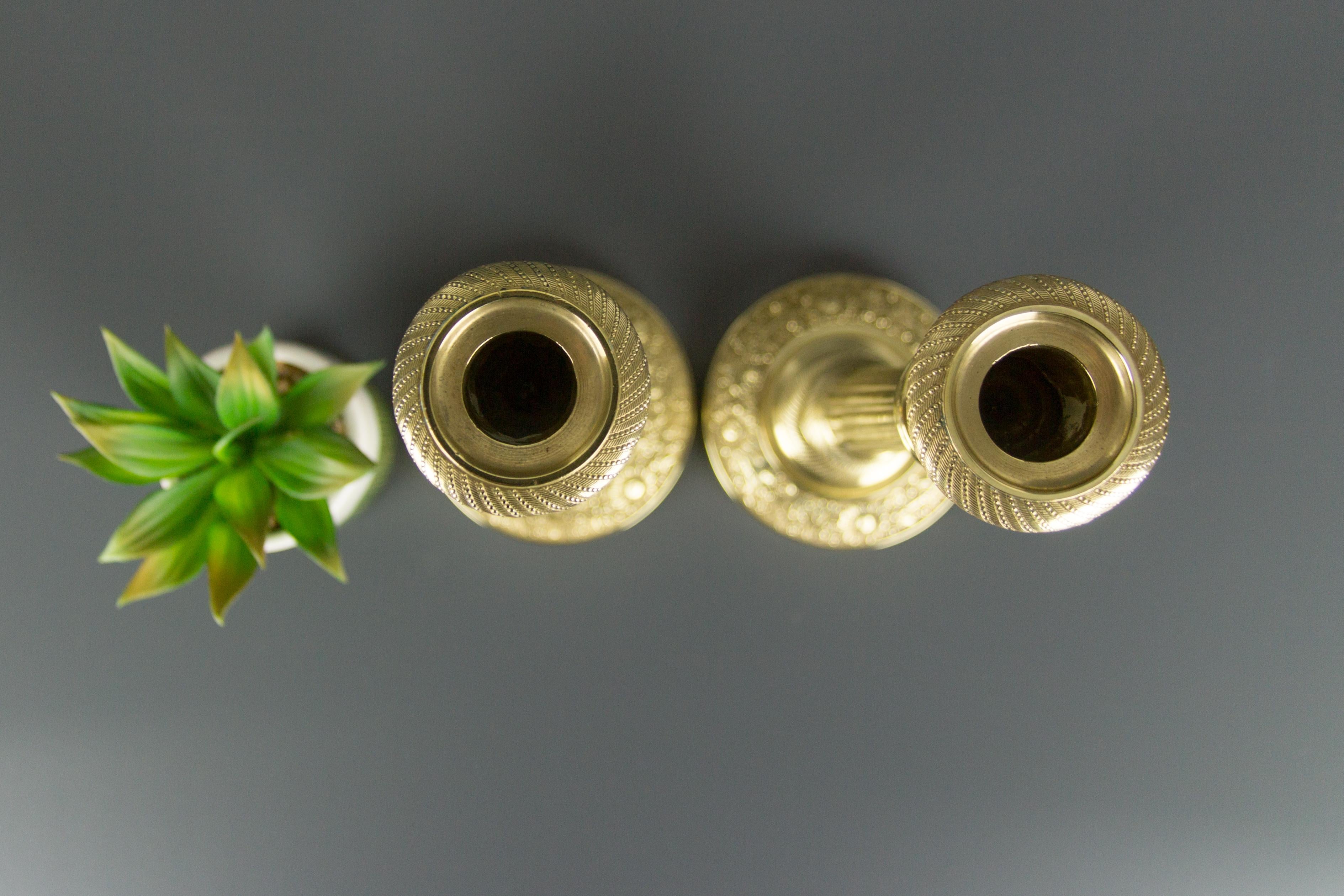 Pair of French Brass Candlesticks with Floral Motifs, 1920s 9