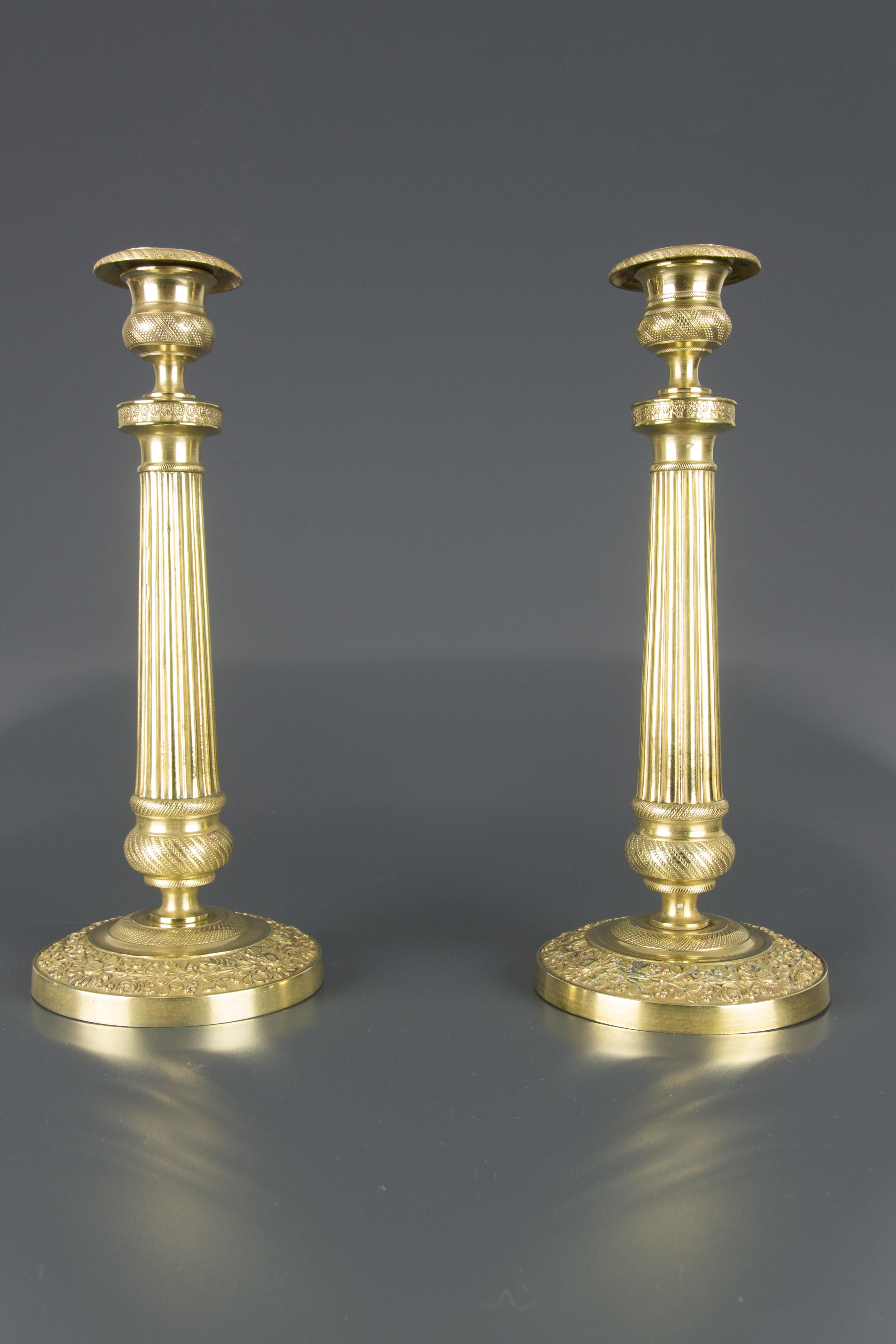 Pair of French Brass Candlesticks with Floral Motifs, 1920s 12