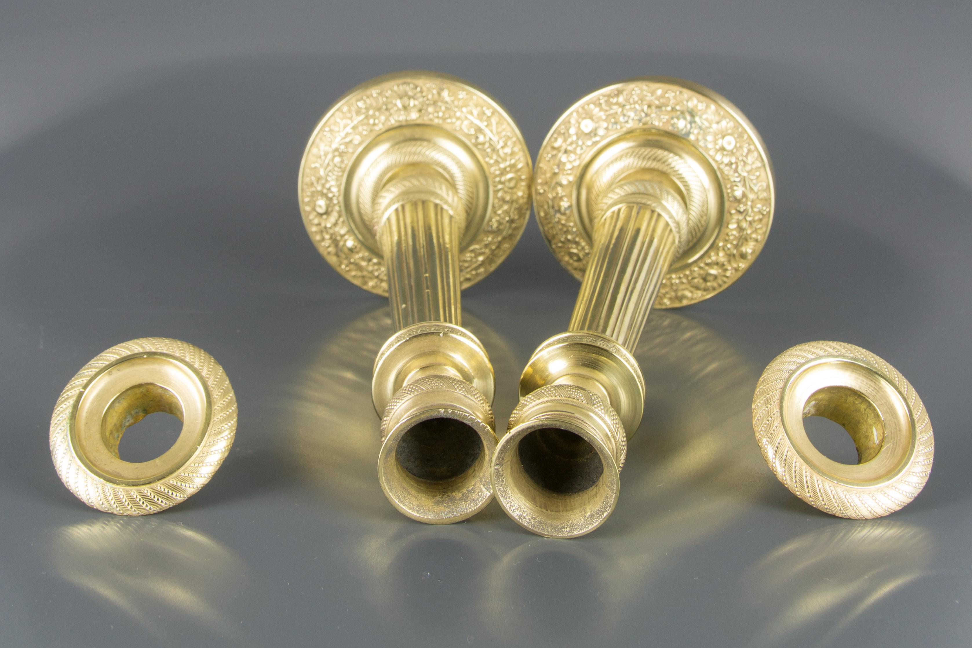Pair of French Brass Candlesticks with Floral Motifs, 1920s 14