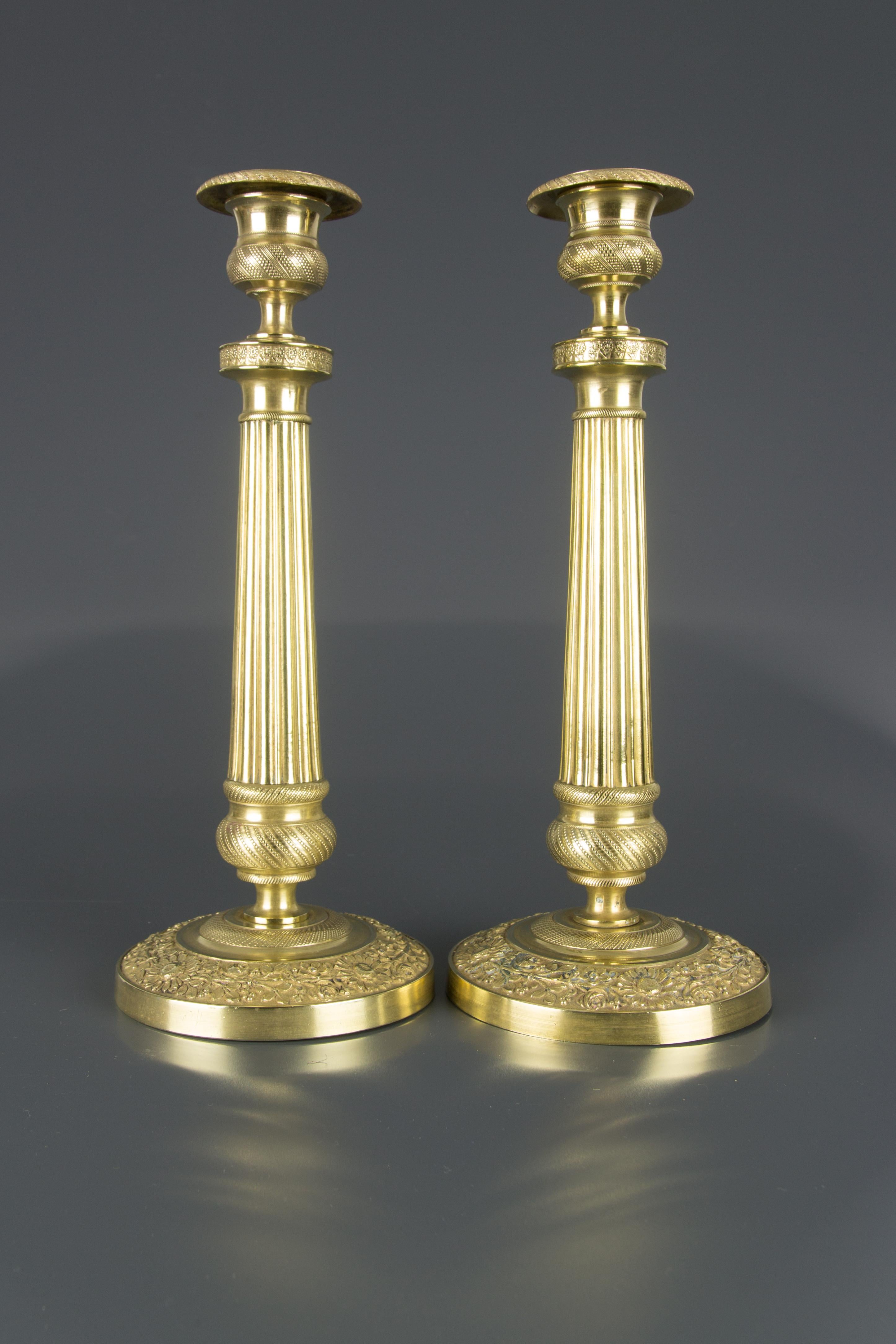 Pair of French Brass Candlesticks with Floral Motifs, 1920s 15