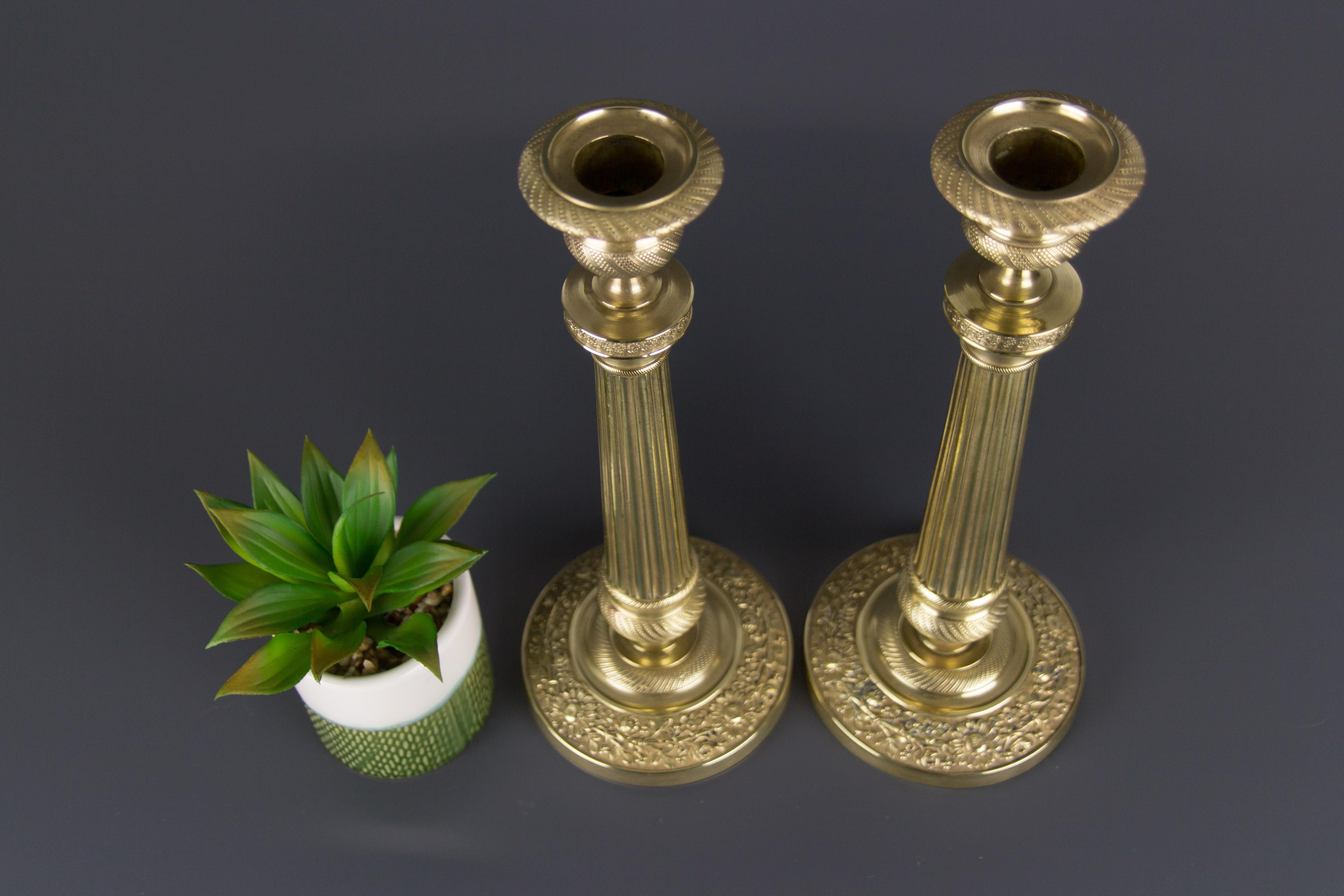 Pair of French Brass Candlesticks with Floral Motifs, 1920s 4